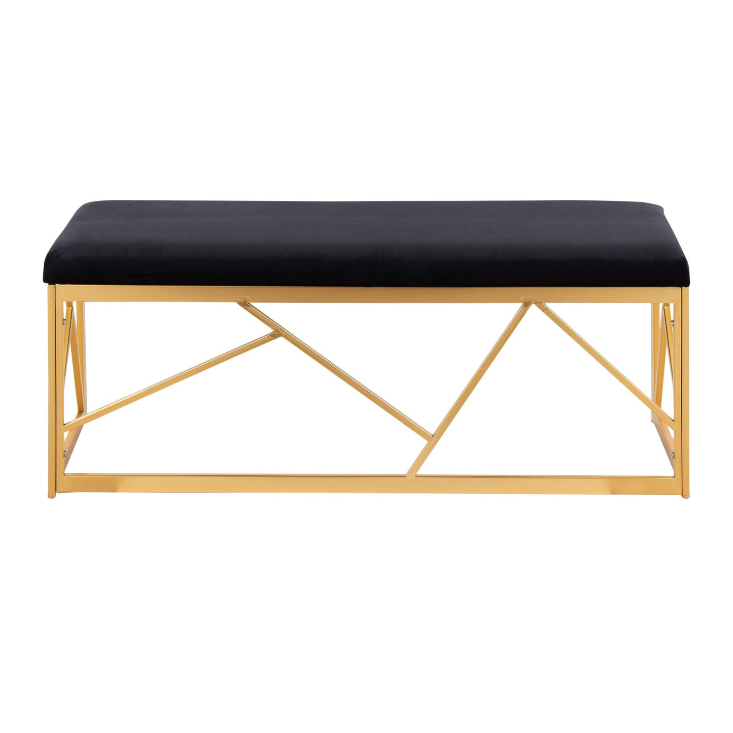 Folia Glam Metal Bench in Gold Steel and Black Velvet By LumiSource | Dining Chairs | Modishstore - 6