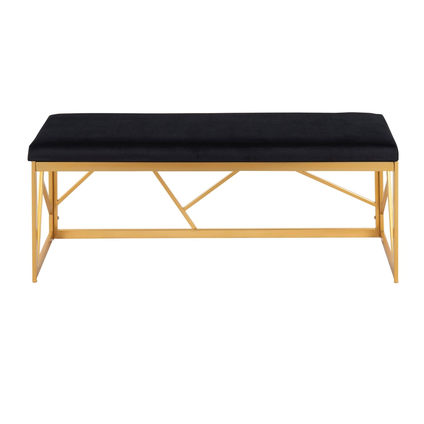 Folia Glam Metal Bench in Gold Steel and Black Velvet By LumiSource | Dining Chairs | Modishstore - 7