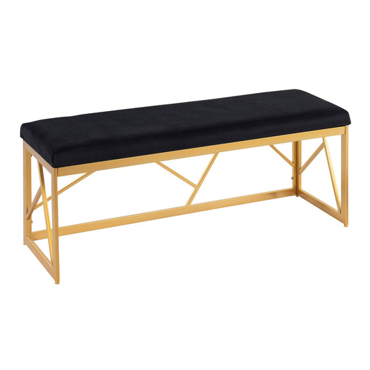 Folia Glam Metal Bench in Gold Steel and Black Velvet By LumiSource | Dining Chairs | Modishstore