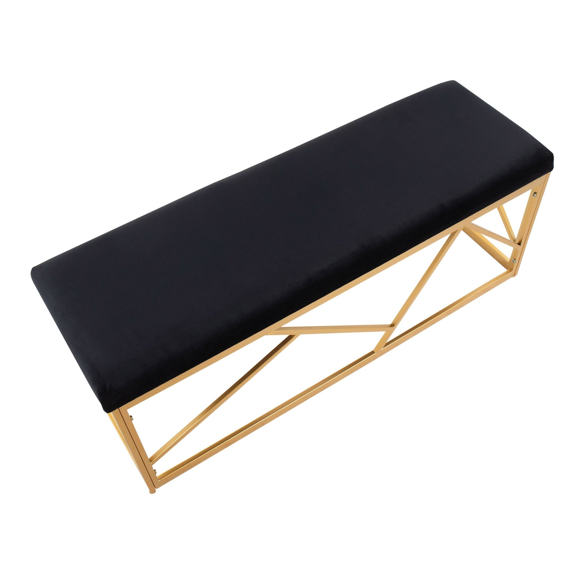 Folia Glam Metal Bench in Gold Steel and Black Velvet By LumiSource | Dining Chairs | Modishstore - 2