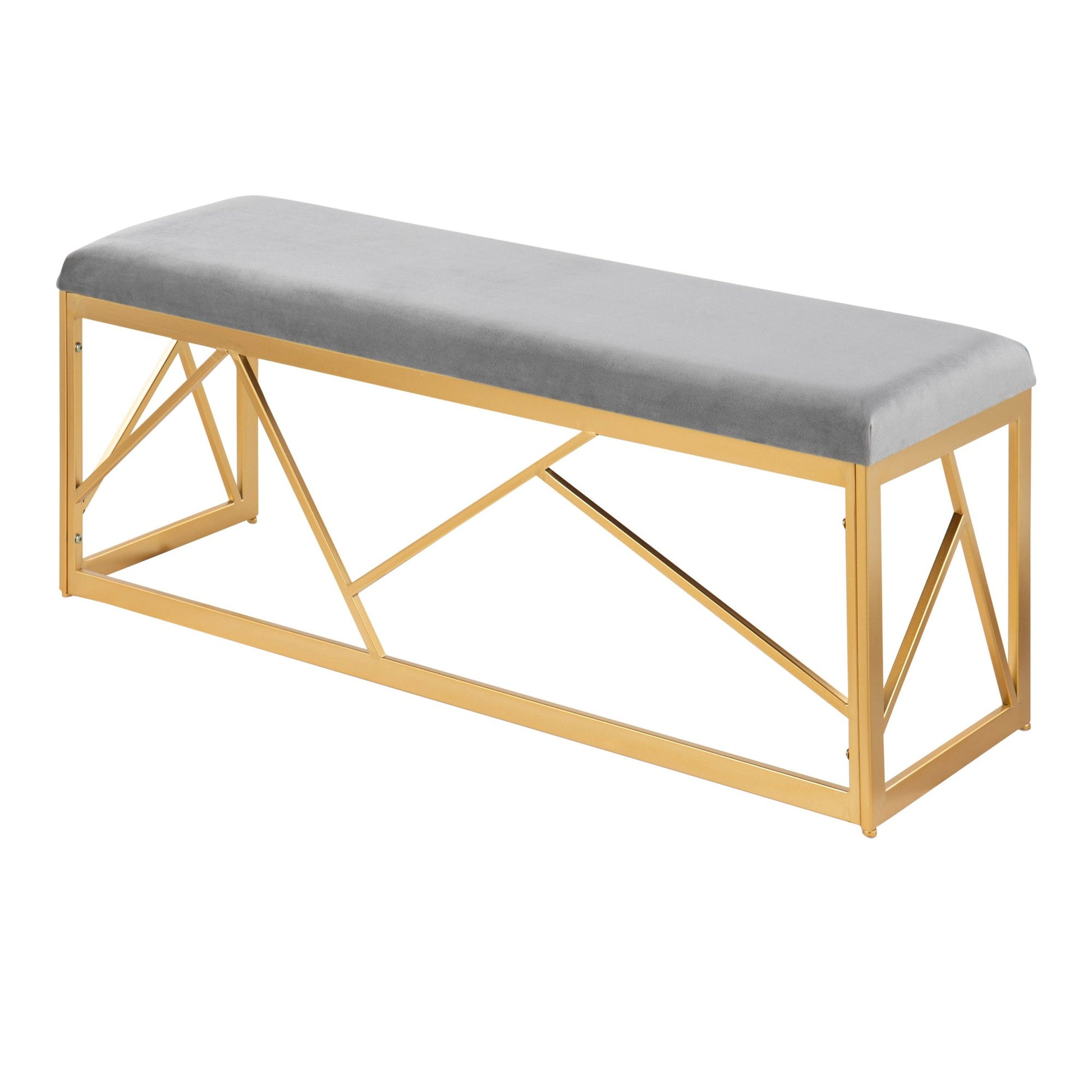 Folia Glam Metal Bench in Gold Steel and Black Velvet By LumiSource | Dining Chairs | Modishstore - 12
