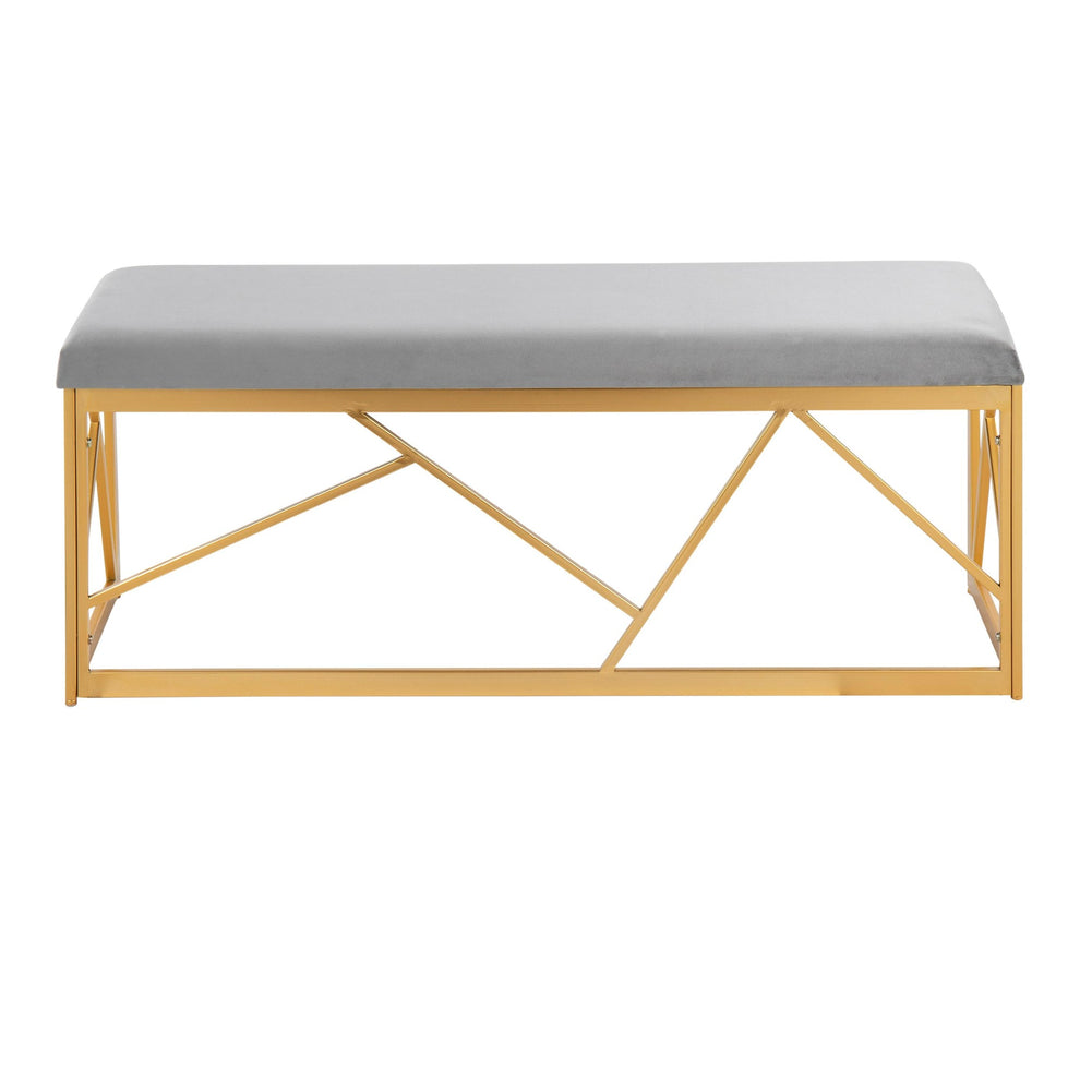 Folia Glam Metal Bench in Gold Steel and Black Velvet By LumiSource | Dining Chairs | Modishstore - 13