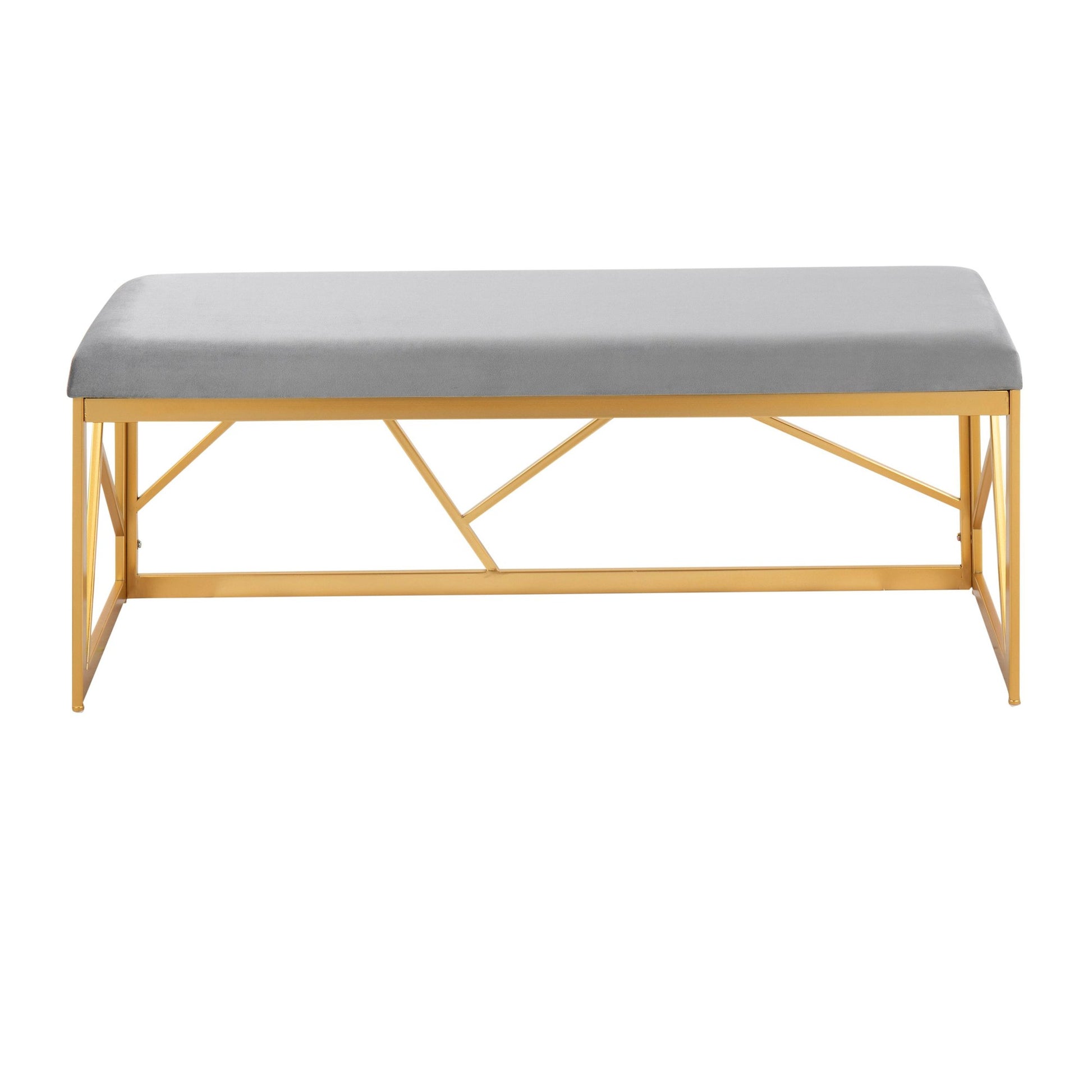 Folia Glam Metal Bench in Gold Steel and Black Velvet By LumiSource | Dining Chairs | Modishstore - 14