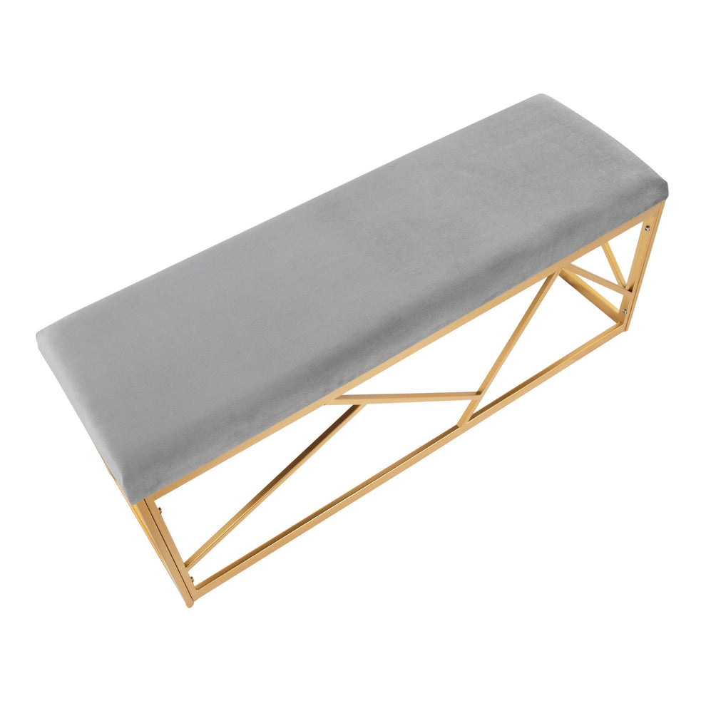 Folia Glam Metal Bench in Gold Steel and Black Velvet By LumiSource | Dining Chairs | Modishstore - 9