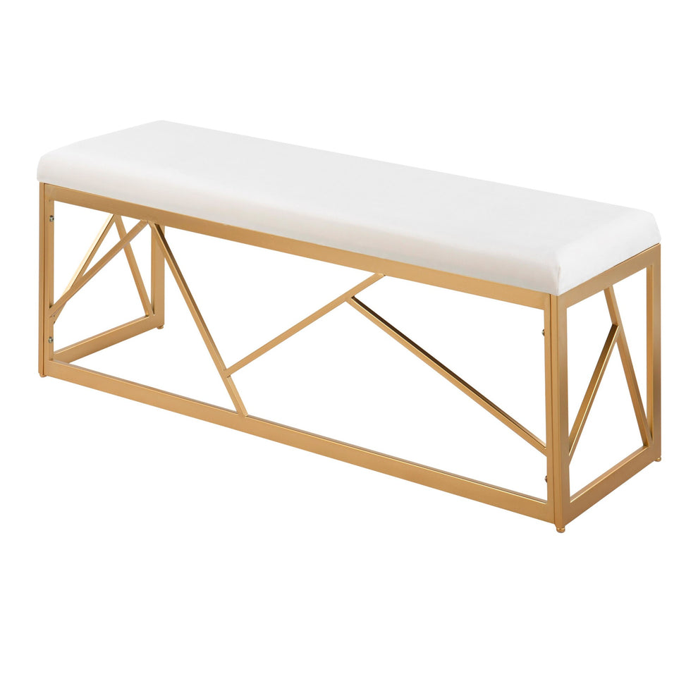 Folia Glam Metal Bench in Gold Steel and Black Velvet By LumiSource | Dining Chairs | Modishstore - 19