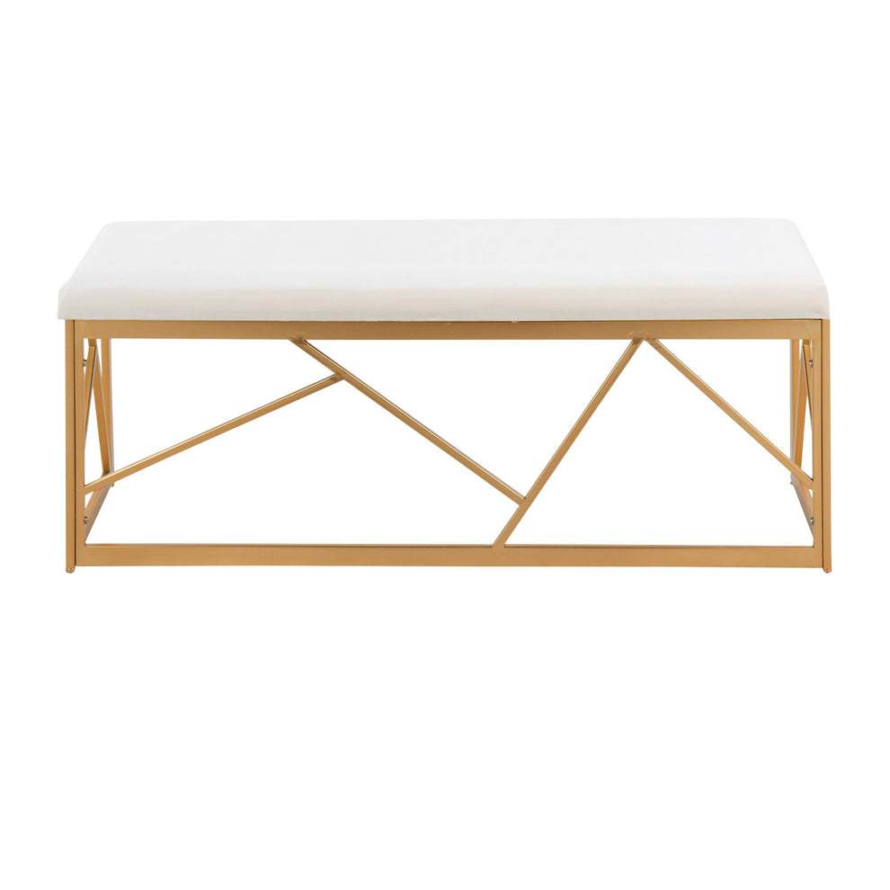 Folia Glam Metal Bench in Gold Steel and Black Velvet By LumiSource | Dining Chairs | Modishstore - 20