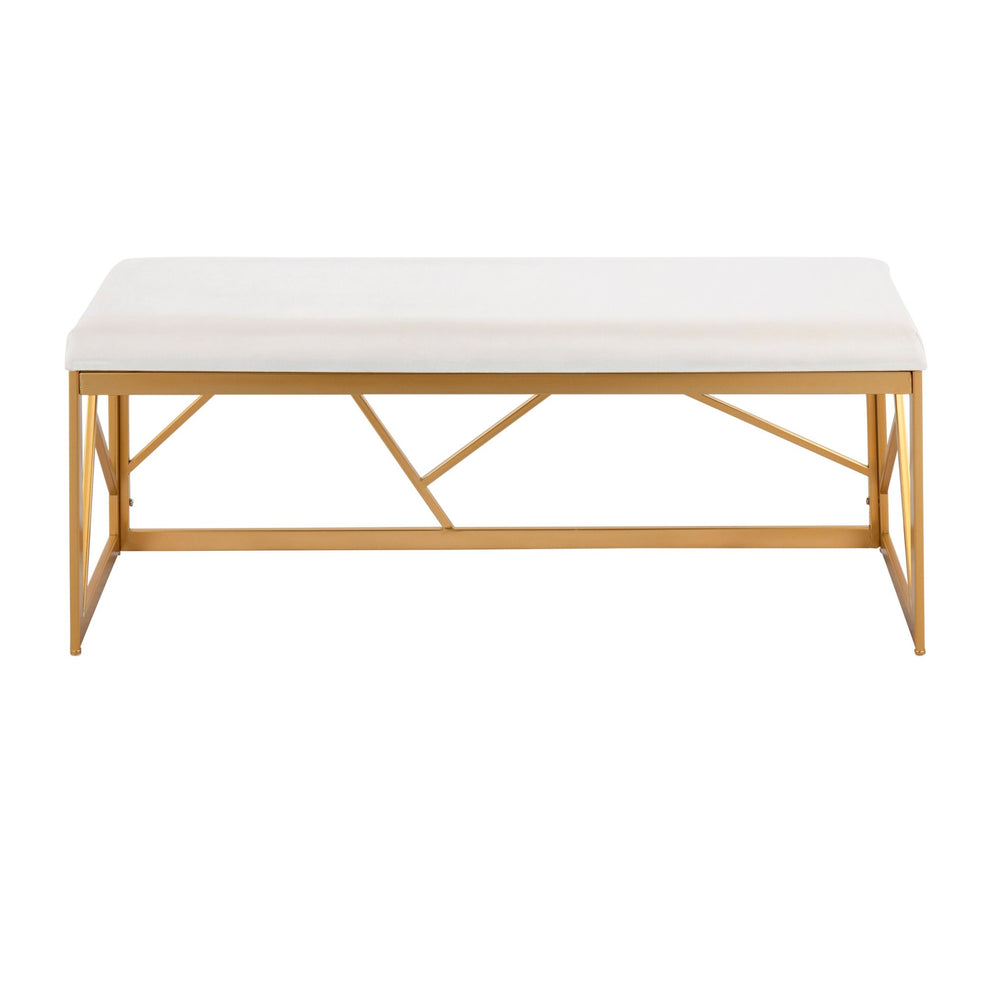 Folia Glam Metal Bench in Gold Steel and Black Velvet By LumiSource | Dining Chairs | Modishstore - 21