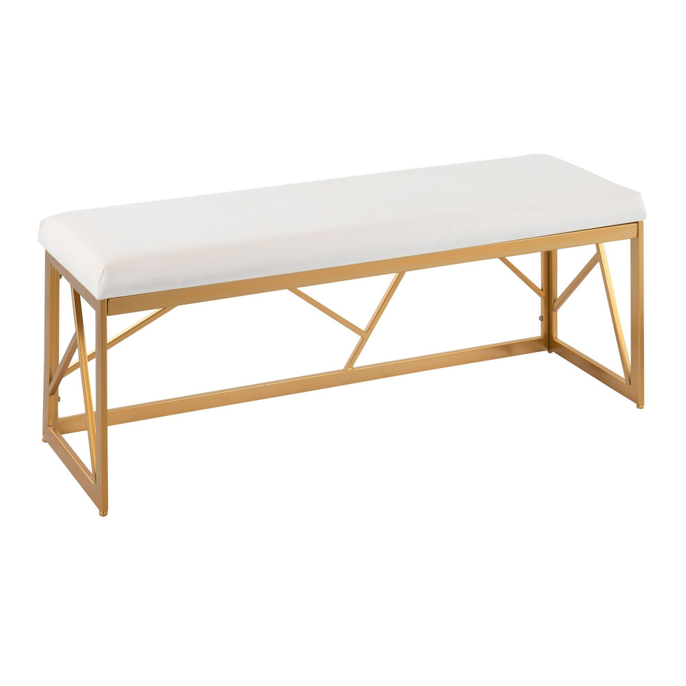 Folia Glam Metal Bench in Gold Steel and Black Velvet By LumiSource | Dining Chairs | Modishstore - 15