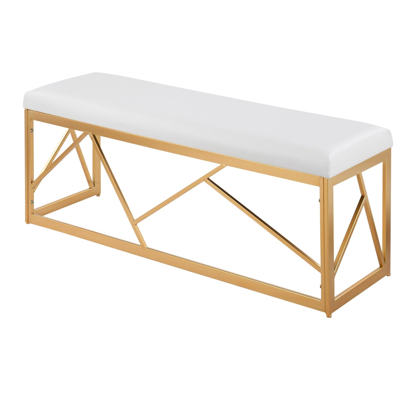 Folia Glam Metal Bench in Gold Steel and White Faux Leather By LumiSource | Dining Chairs | Modishstore - 5