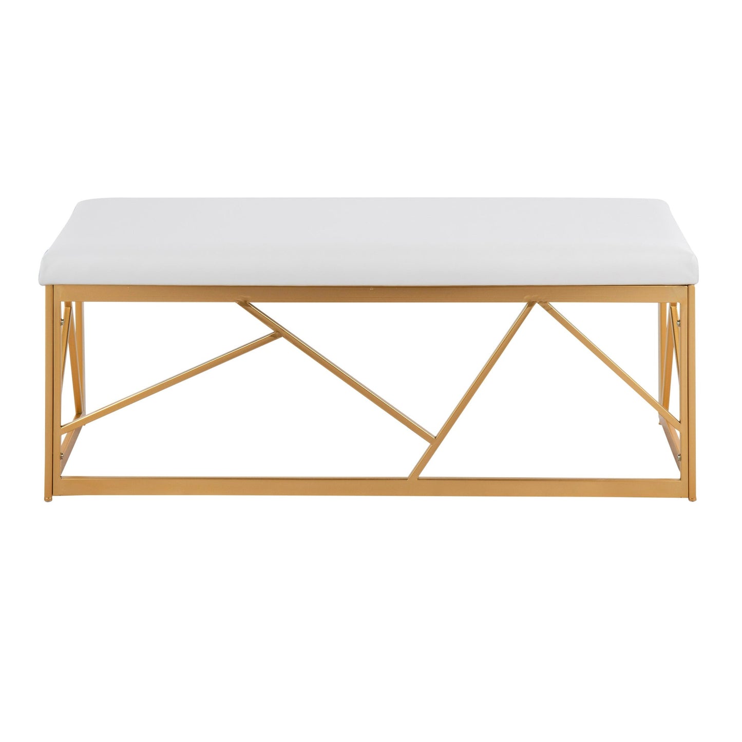 Folia Glam Metal Bench in Gold Steel and White Faux Leather By LumiSource | Dining Chairs | Modishstore - 6