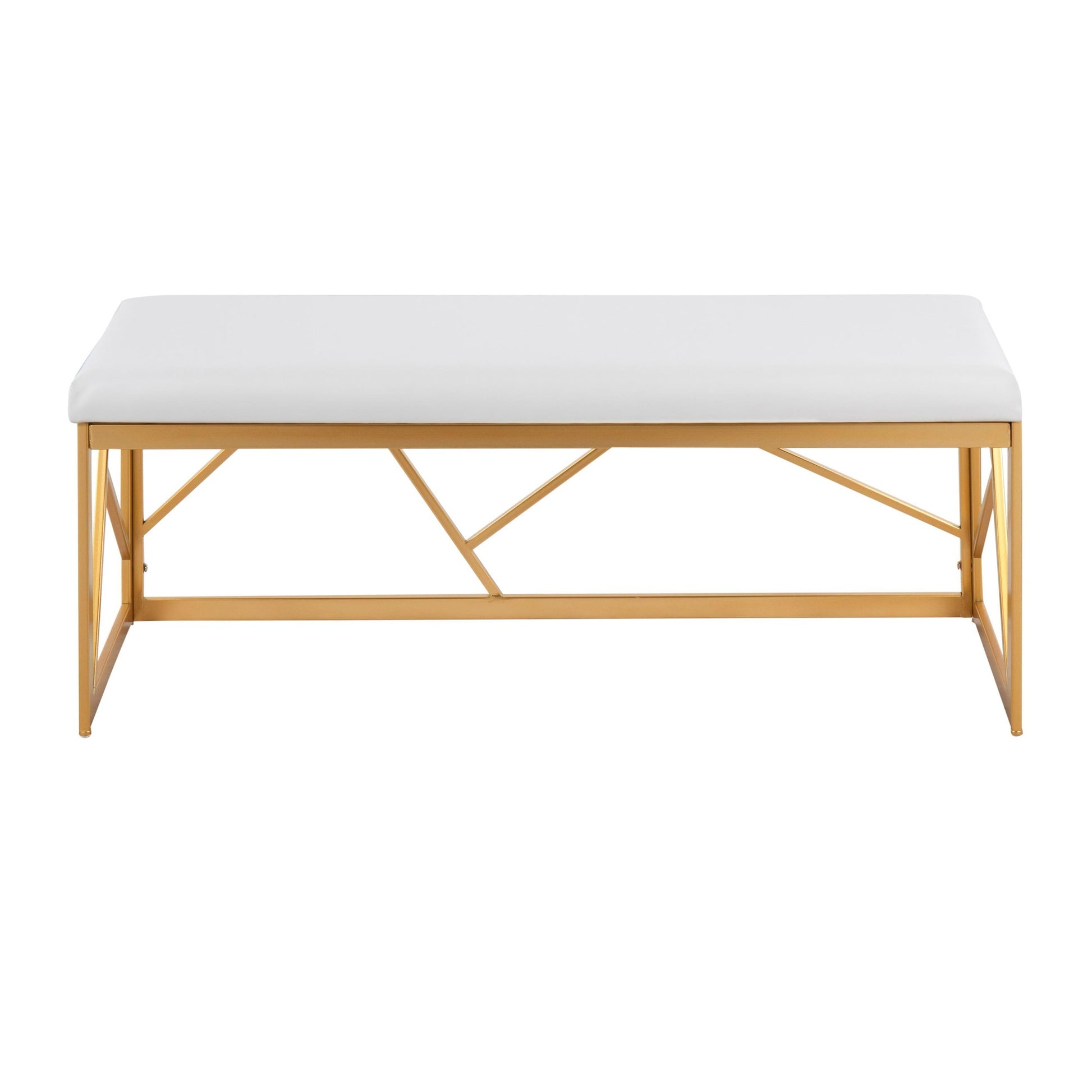 Folia Glam Metal Bench in Gold Steel and White Faux Leather By LumiSource | Dining Chairs | Modishstore - 7