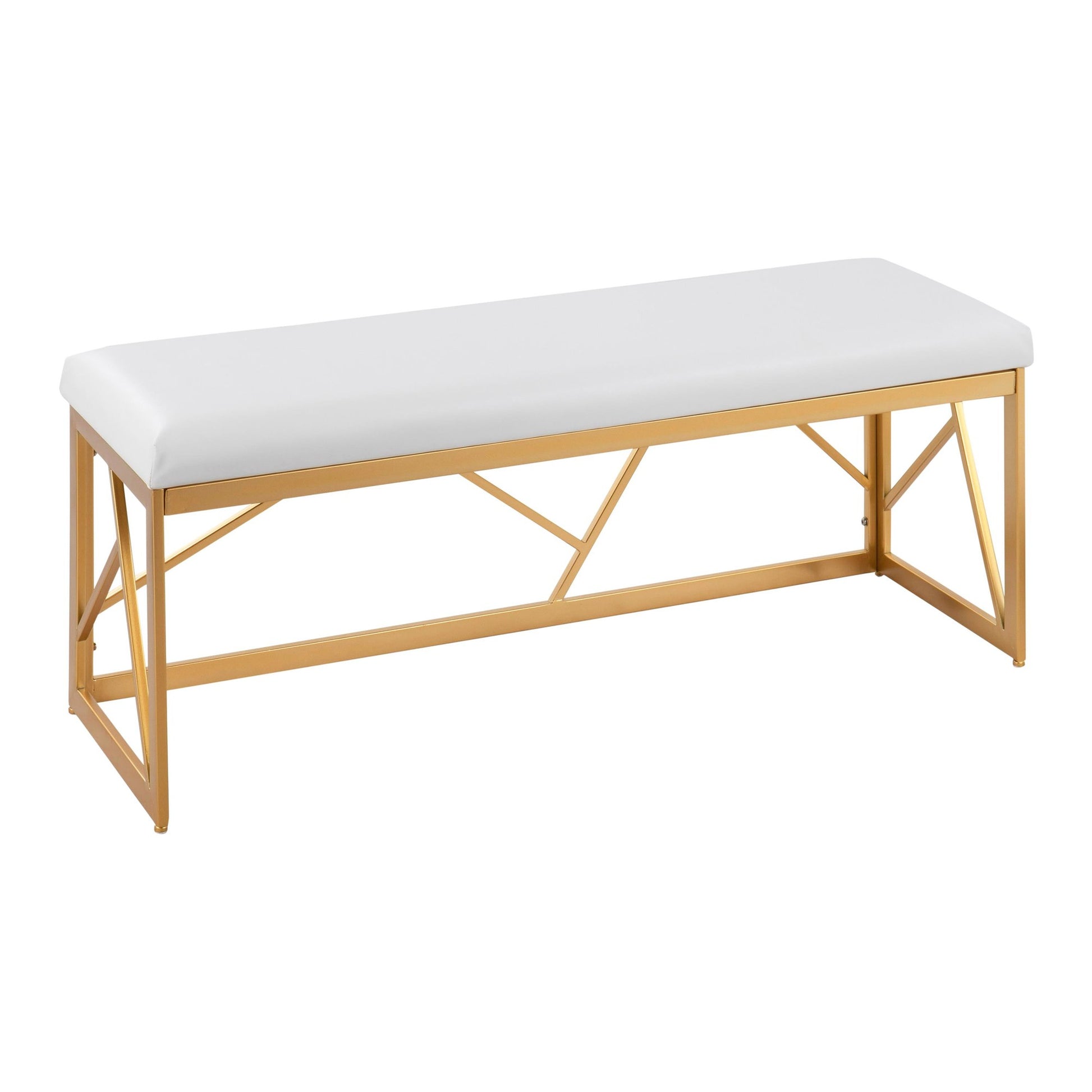 Folia Glam Metal Bench in Gold Steel and White Faux Leather By LumiSource | Dining Chairs | Modishstore