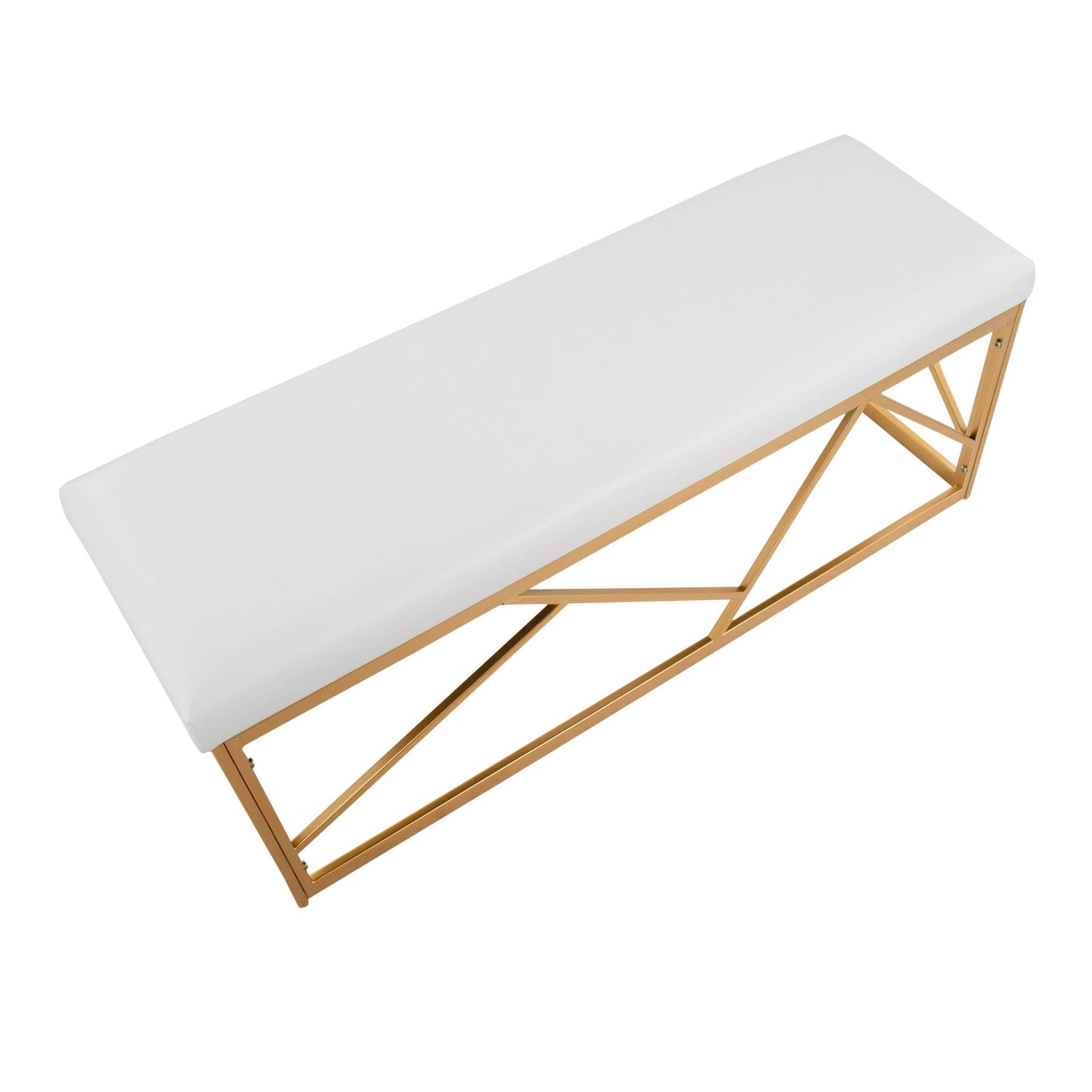 Folia Glam Metal Bench in Gold Steel and White Faux Leather By LumiSource | Dining Chairs | Modishstore - 2
