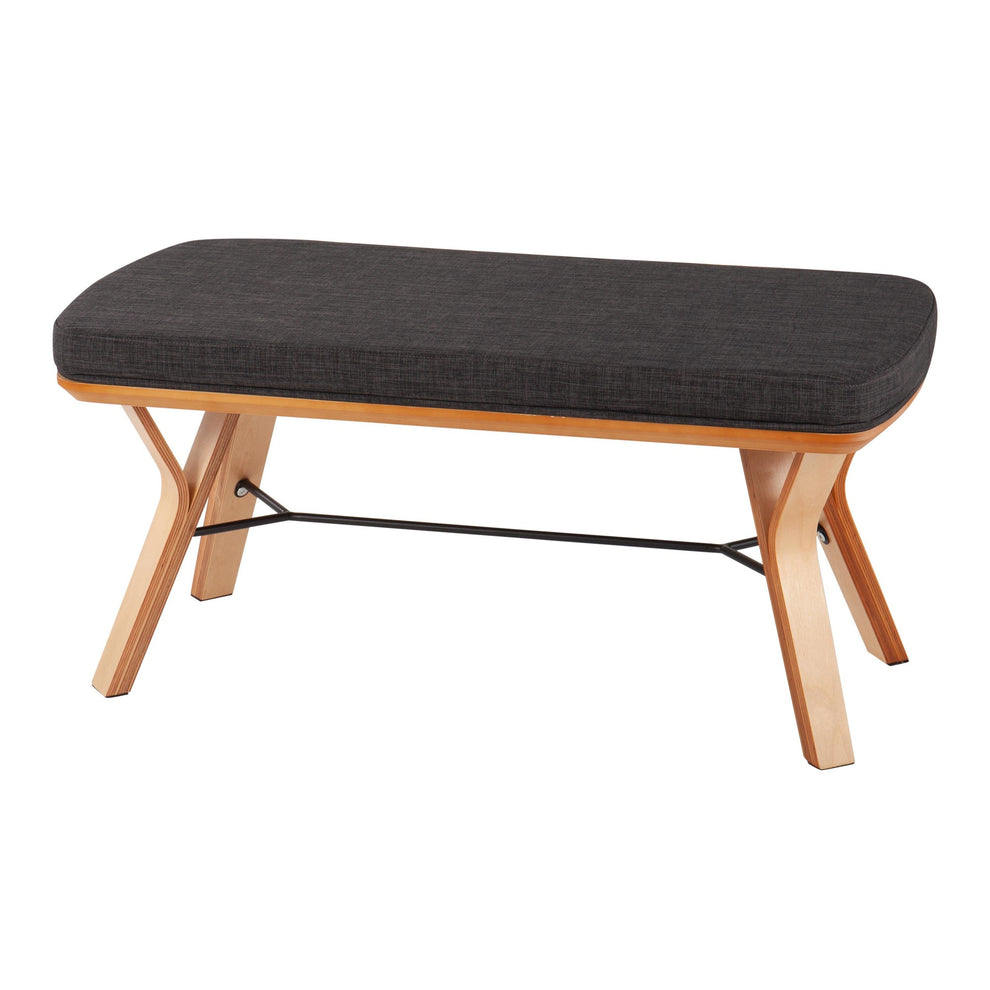 Folia Mid-Century Modern Bench in Natural Wood and Charcoal Fabric By LumiSource | Benches | Modishstore - 4