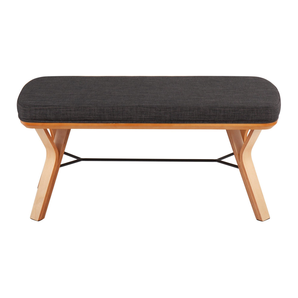 Folia Mid-Century Modern Bench in Natural Wood and Charcoal Fabric By LumiSource | Benches | Modishstore - 5
