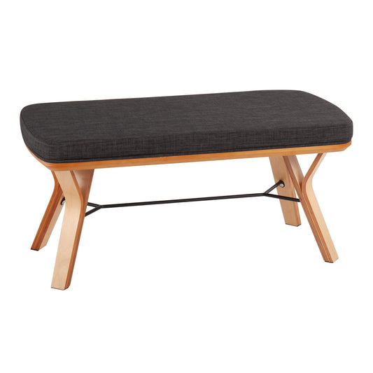 Folia Mid-Century Modern Bench in Natural Wood and Charcoal Fabric By LumiSource | Benches | Modishstore