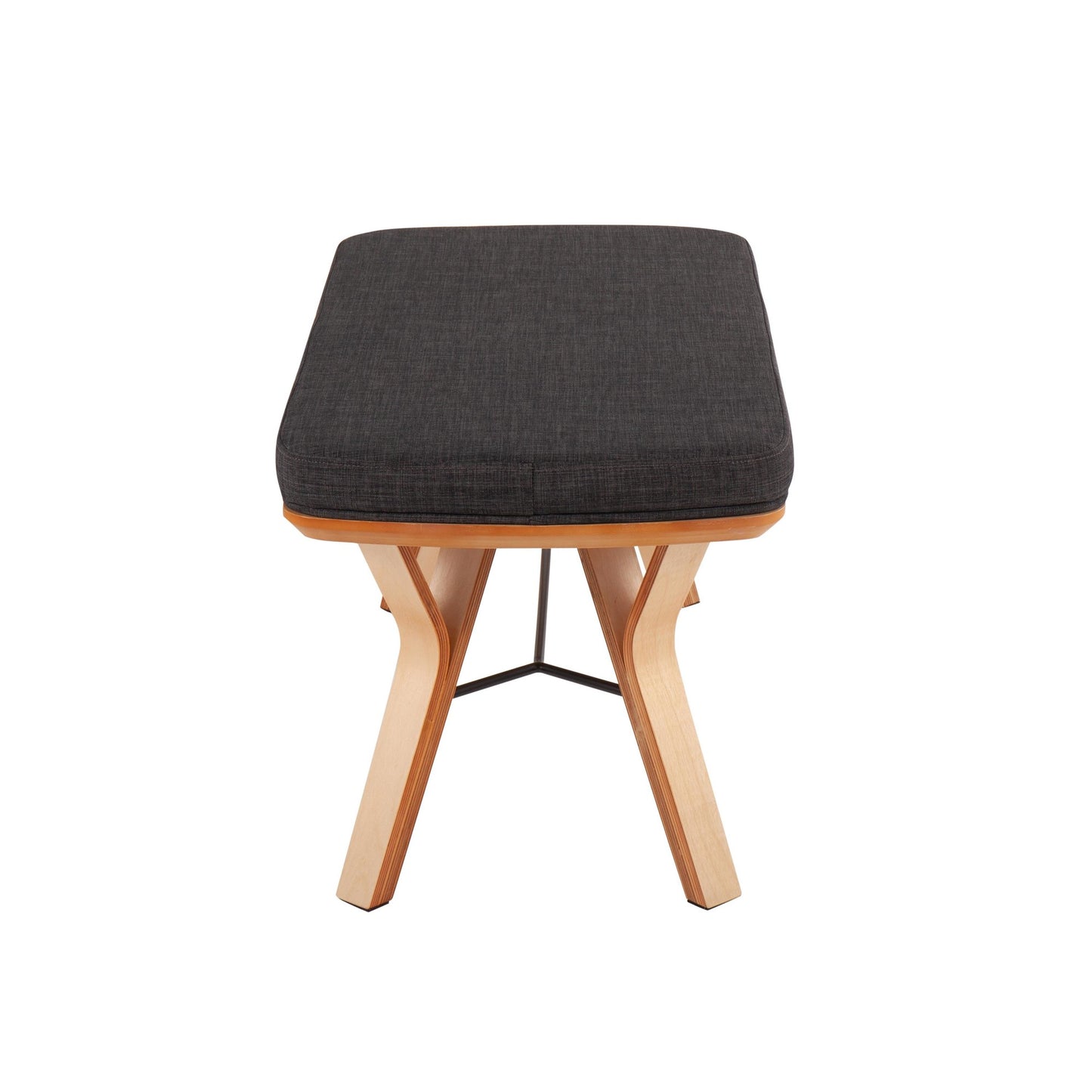 Folia Mid-Century Modern Bench in Natural Wood and Charcoal Fabric By LumiSource | Benches | Modishstore - 3