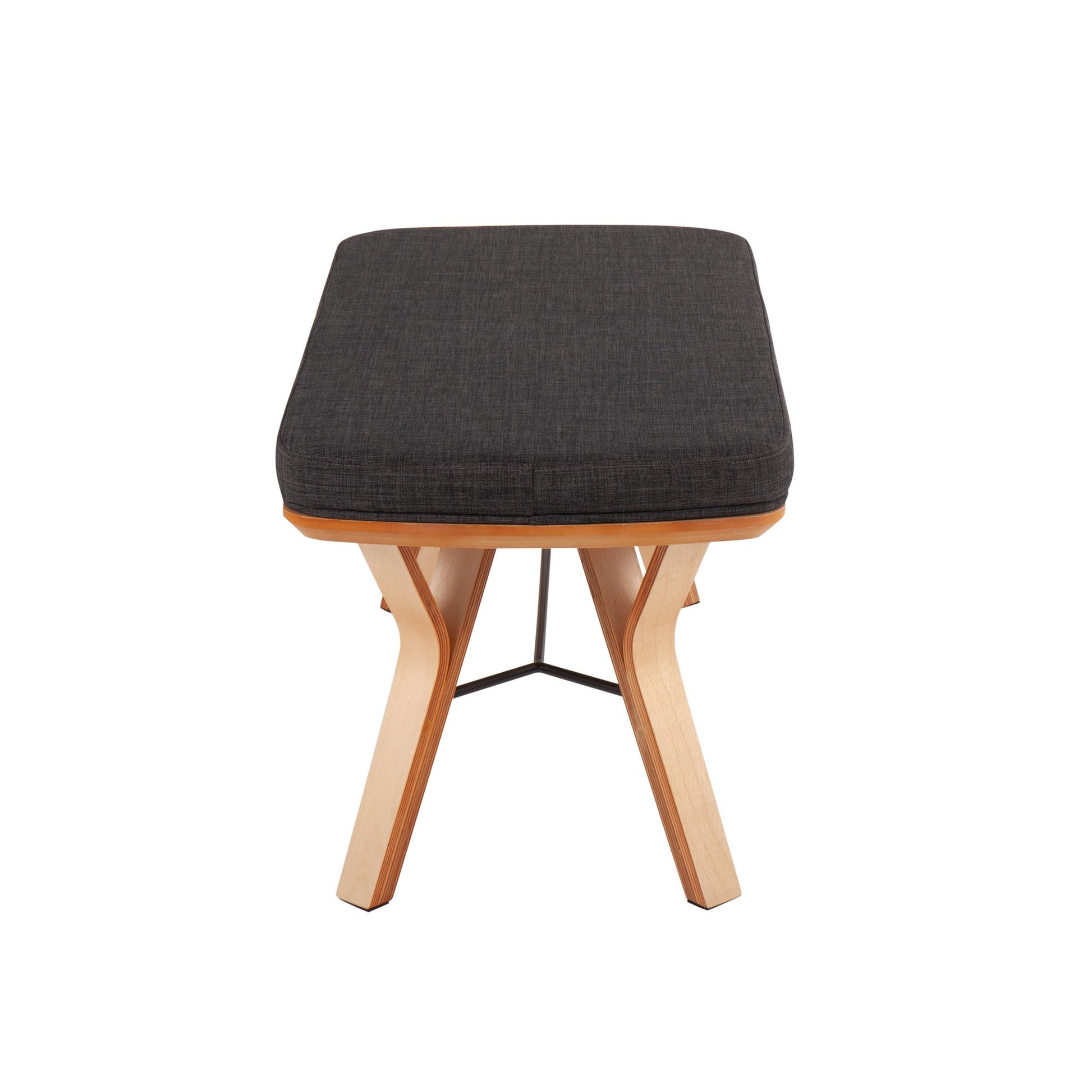 Folia Mid-Century Modern Bench in Natural Wood and Charcoal Fabric By LumiSource | Benches | Modishstore - 3