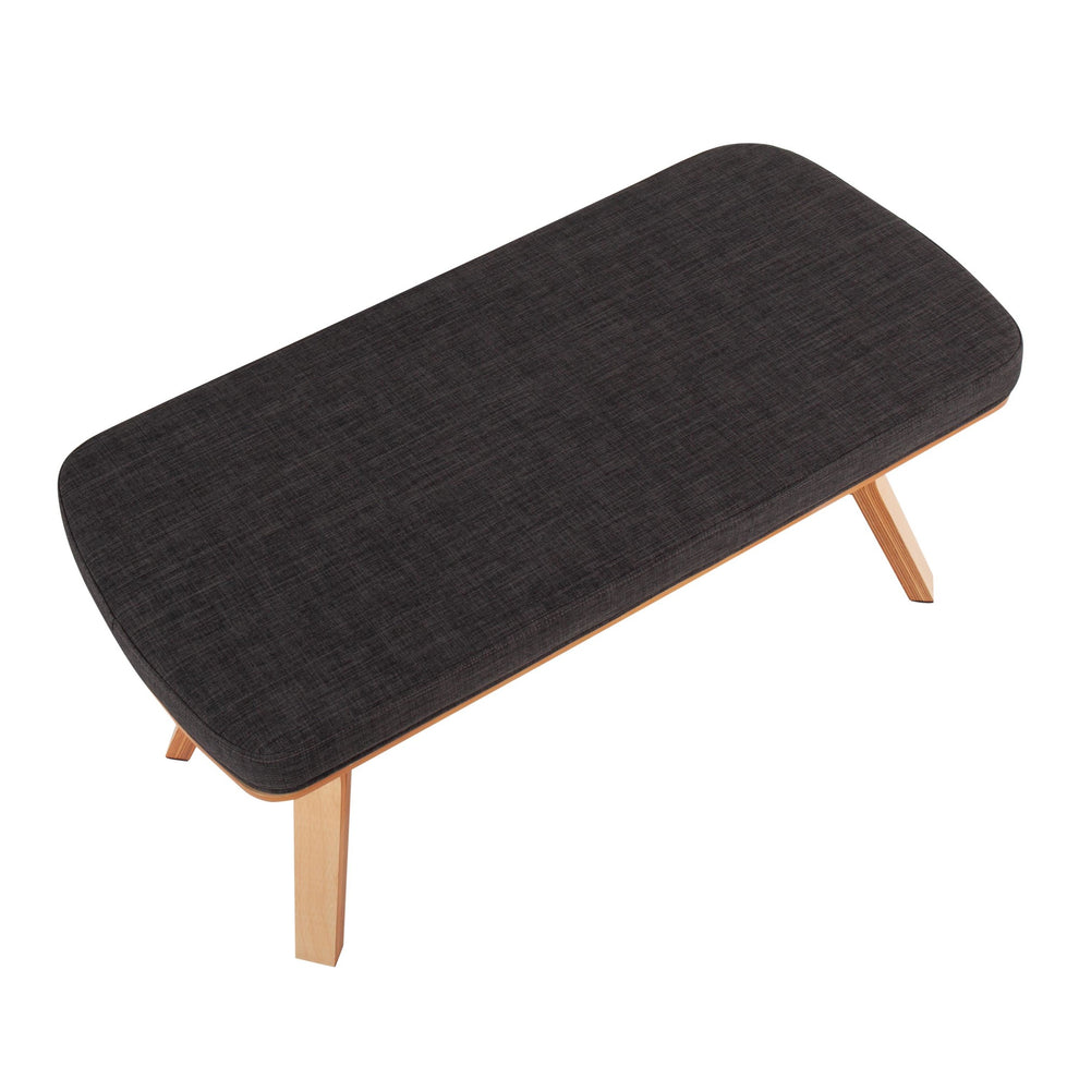 Folia Mid-Century Modern Bench in Natural Wood and Charcoal Fabric By LumiSource | Benches | Modishstore - 6