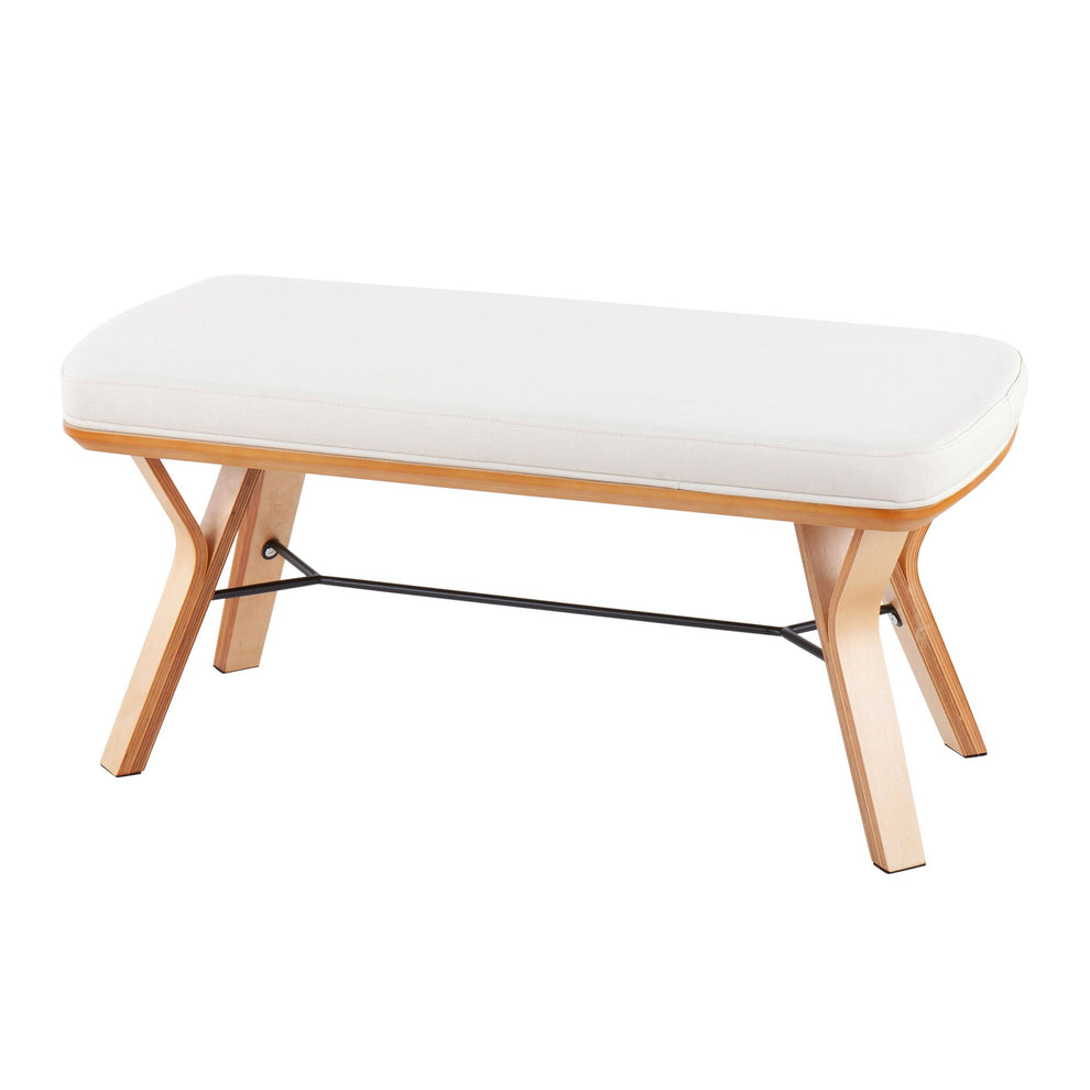 Folia Mid-Century Modern Bench in Natural Wood and Charcoal Fabric By LumiSource | Benches | Modishstore - 13