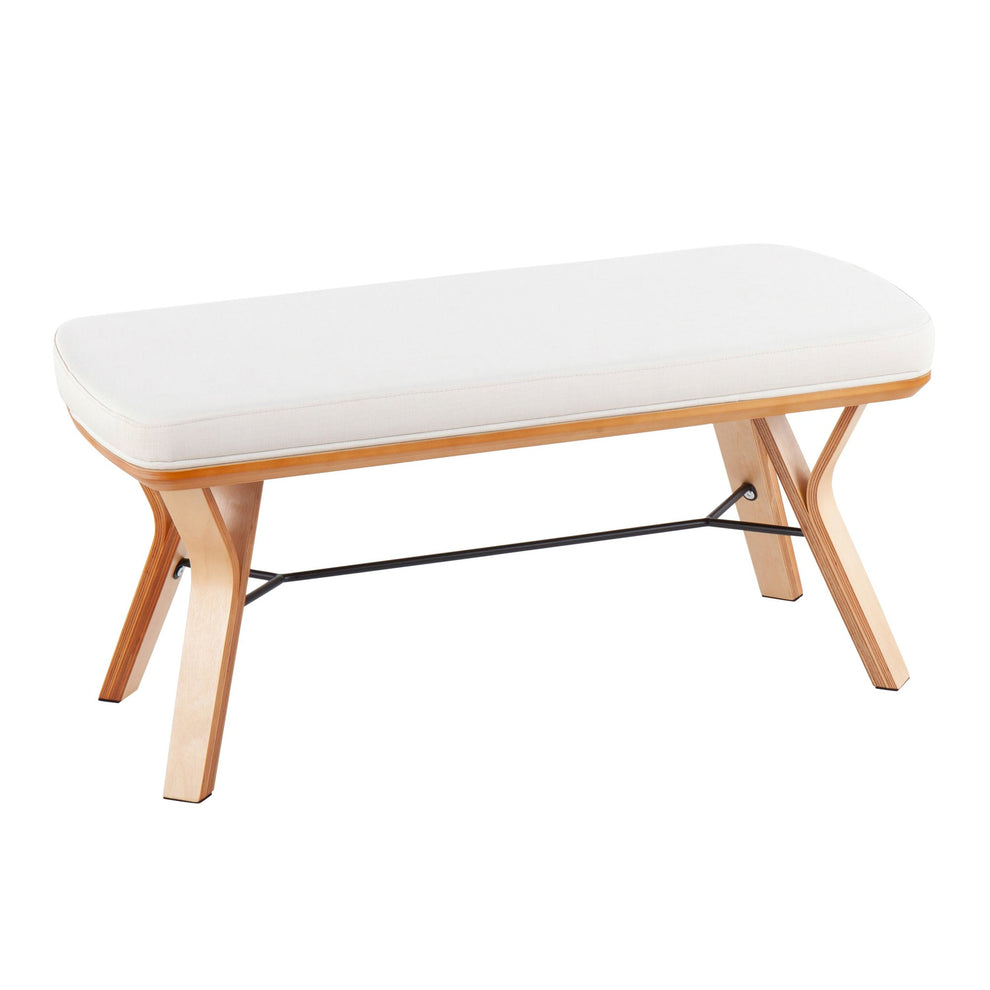 Folia Mid-Century Modern Bench in Natural Wood and Charcoal Fabric By LumiSource | Benches | Modishstore - 7
