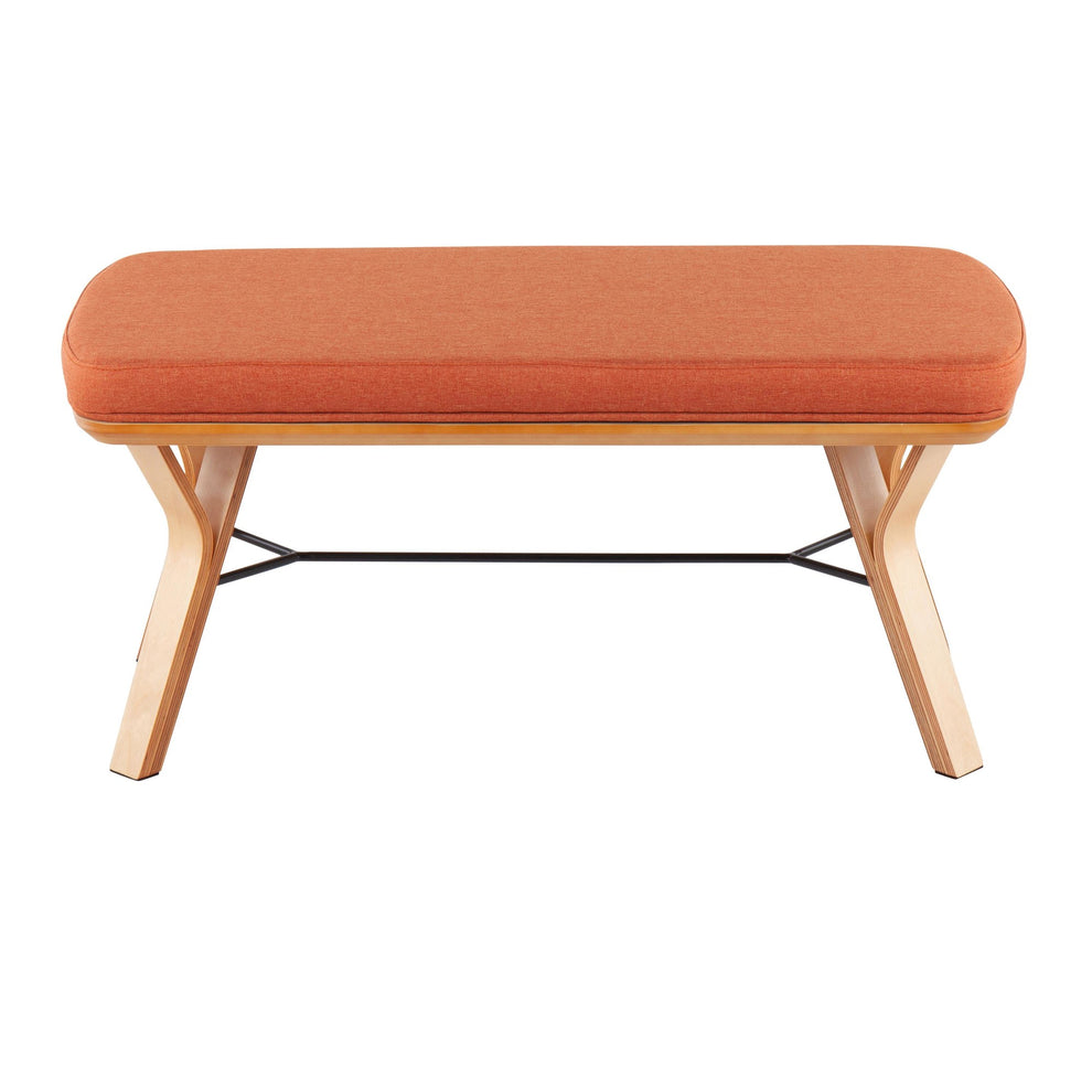 Folia Mid-Century Modern Bench in Natural Wood and Charcoal Fabric By LumiSource | Benches | Modishstore - 21