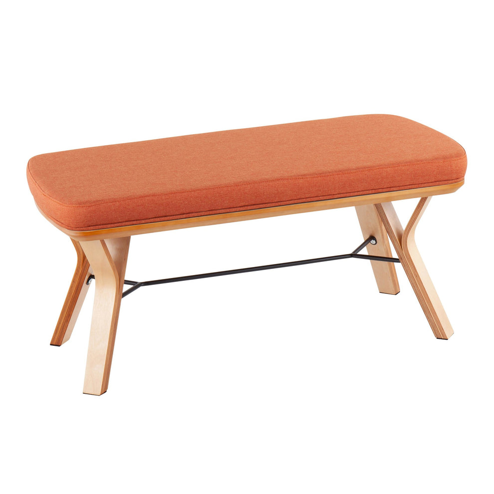 Folia Mid-Century Modern Bench in Natural Wood and Charcoal Fabric By LumiSource | Benches | Modishstore - 16