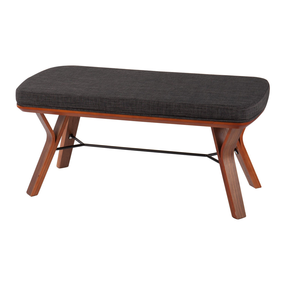 Folia Mid-Century Modern Bench in Walnut Wood and Charcoal Fabric By LumiSource | Benches | Modishstore - 4