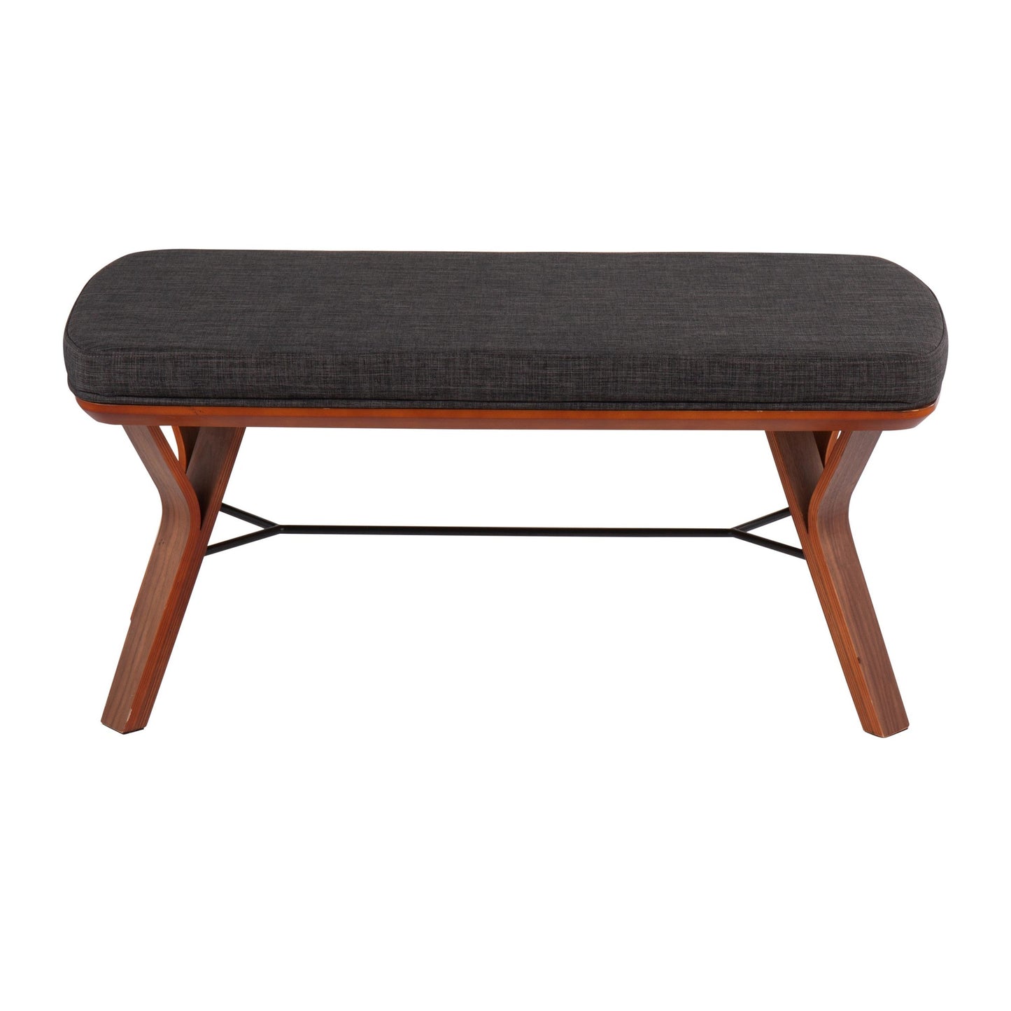 Folia Mid-Century Modern Bench in Walnut Wood and Charcoal Fabric By LumiSource | Benches | Modishstore - 5