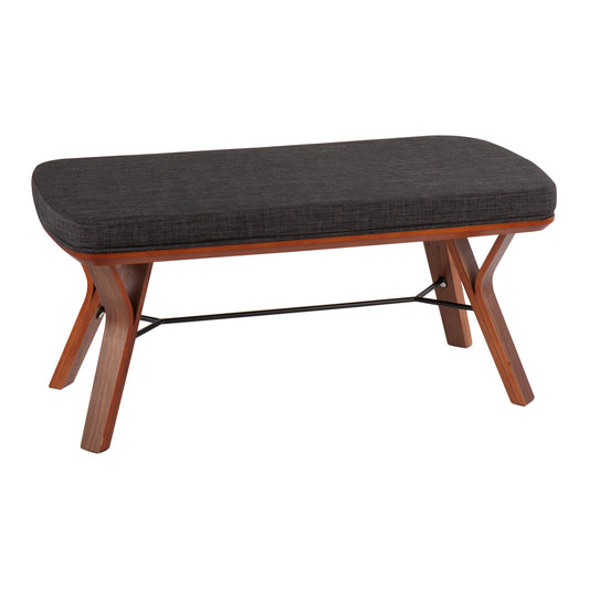 Folia Mid-Century Modern Bench in Walnut Wood and Charcoal Fabric By LumiSource | Benches | Modishstore