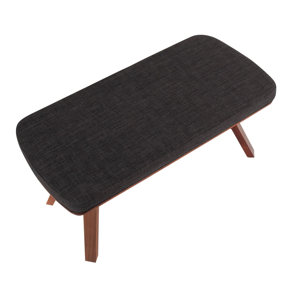 Folia Mid-Century Modern Bench in Walnut Wood and Charcoal Fabric By LumiSource | Benches | Modishstore - 6