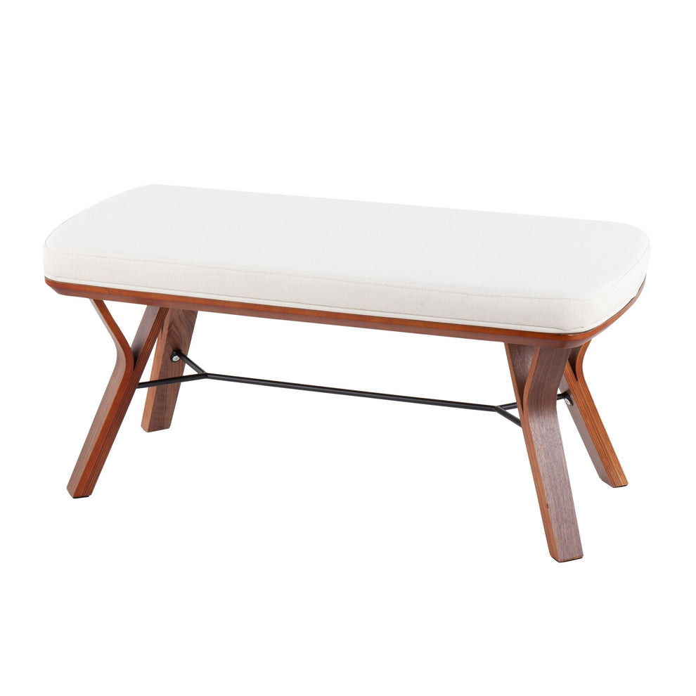 Folia Mid-Century Modern Bench in Walnut Wood and Charcoal Fabric By LumiSource | Benches | Modishstore - 13