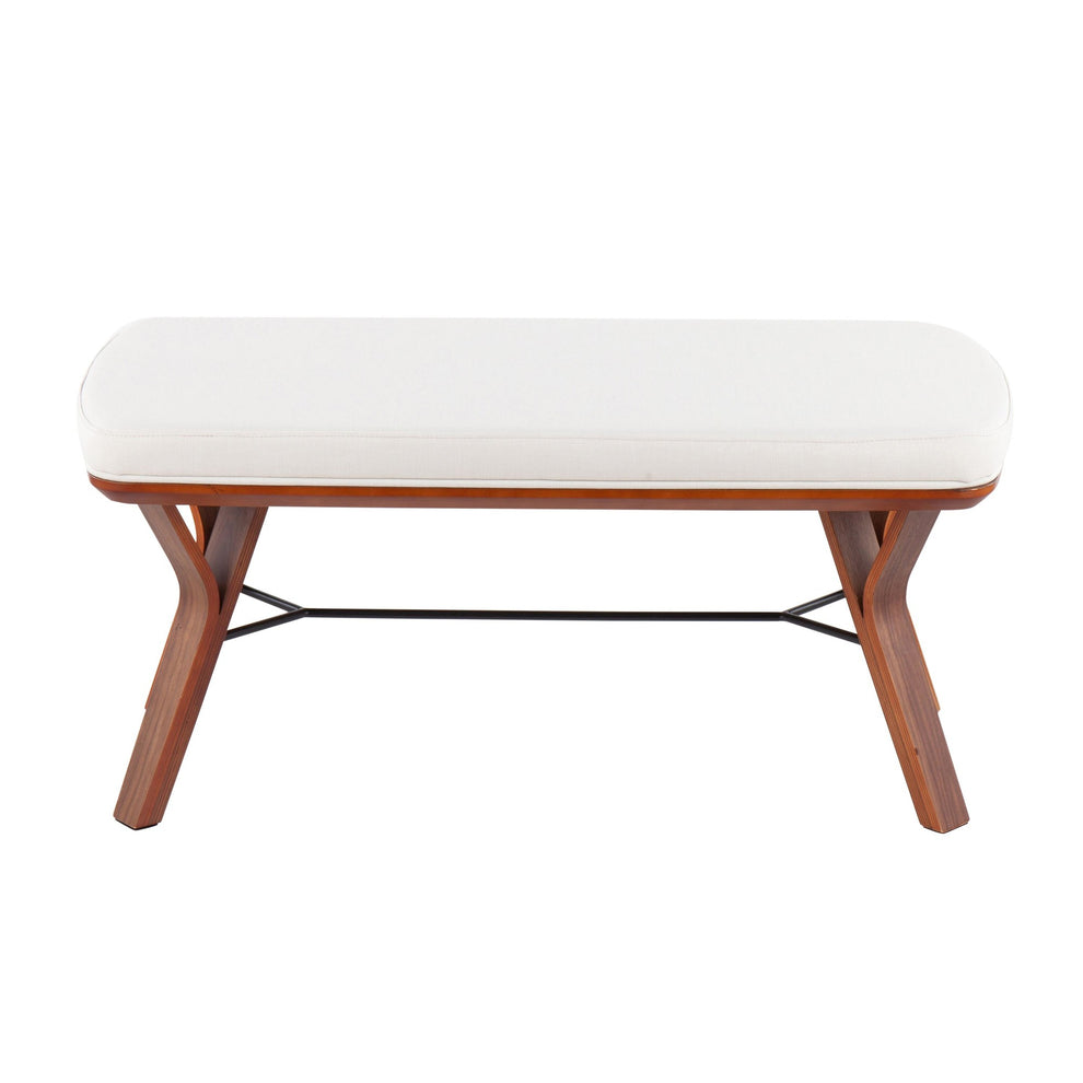 Folia Mid-Century Modern Bench in Walnut Wood and Charcoal Fabric By LumiSource | Benches | Modishstore - 14