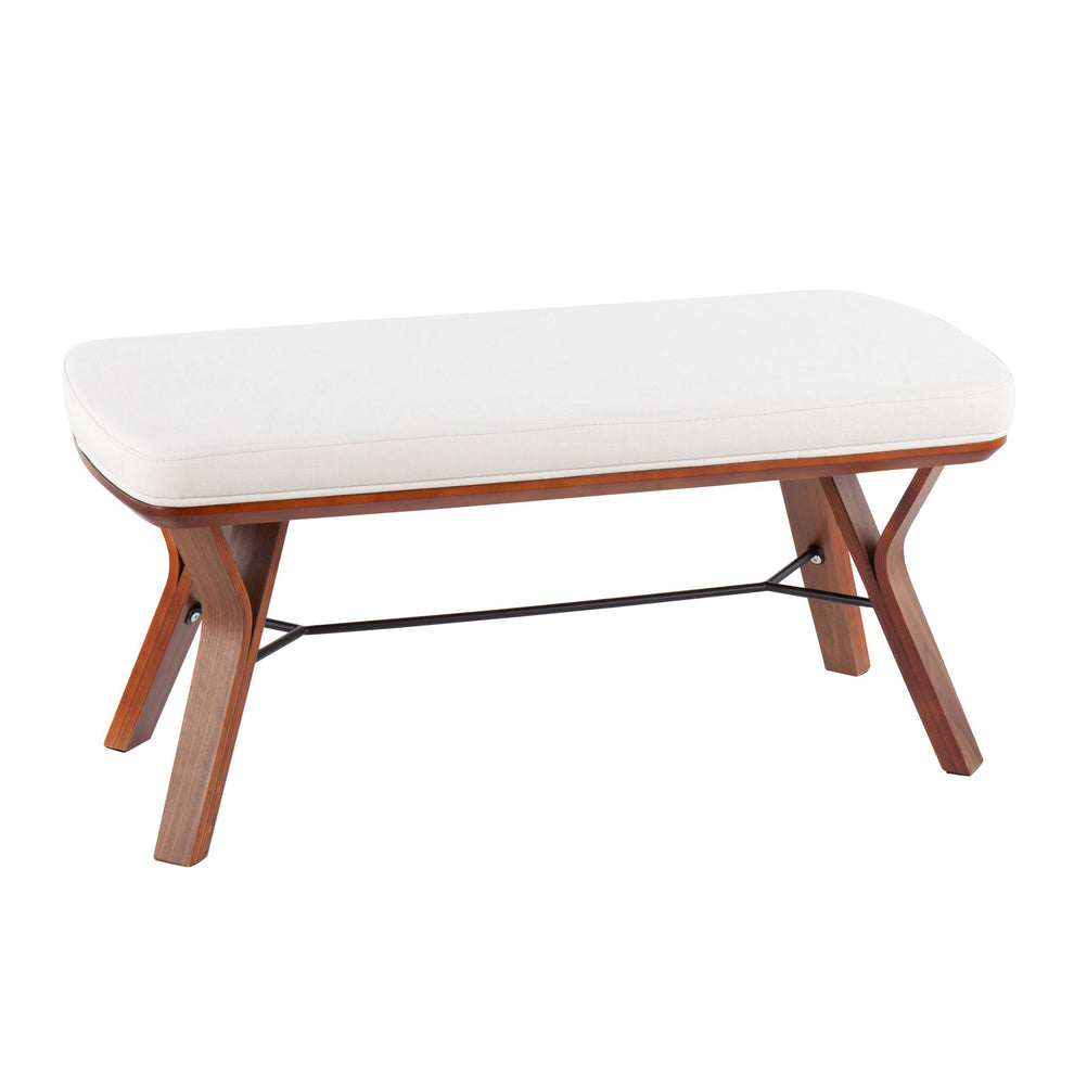 Folia Mid-Century Modern Bench in Walnut Wood and Charcoal Fabric By LumiSource | Benches | Modishstore - 7