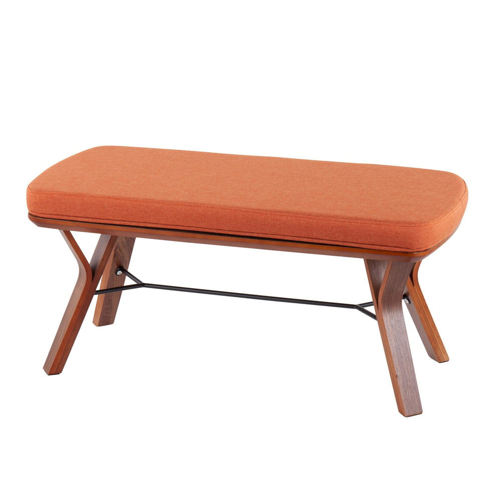 Folia Mid-Century Modern Bench in Walnut Wood and Charcoal Fabric By LumiSource | Benches | Modishstore - 21