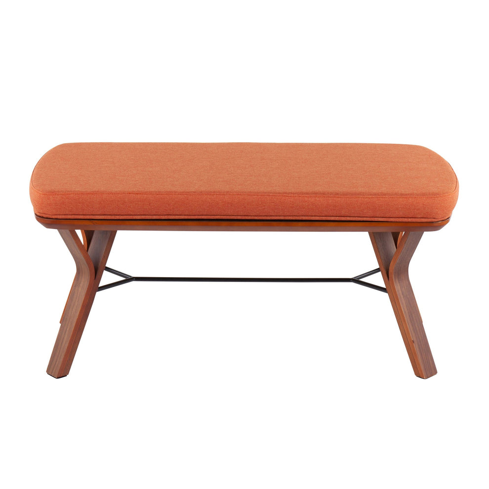 Folia Mid-Century Modern Bench in Walnut Wood and Charcoal Fabric By LumiSource | Benches | Modishstore - 22