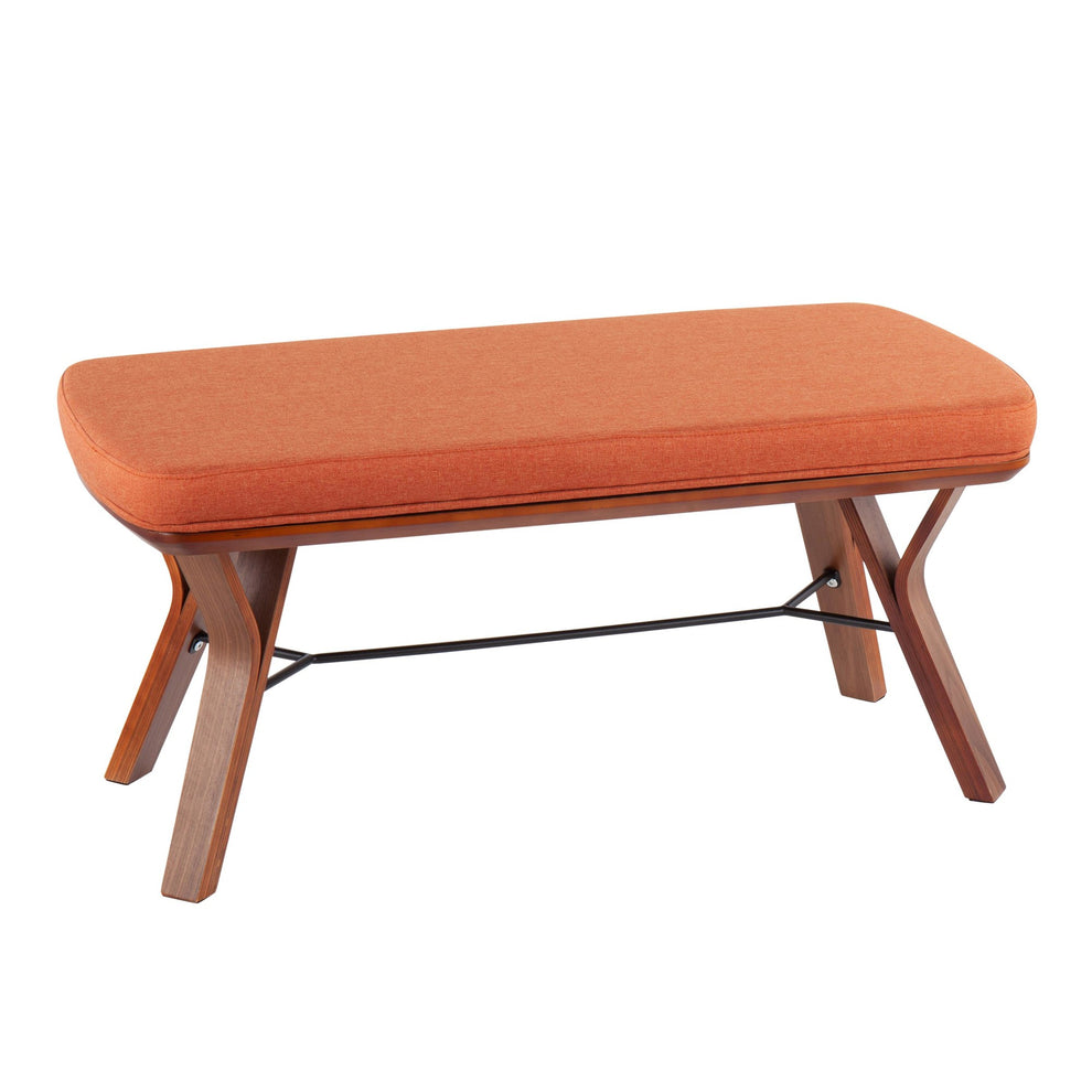 Folia Mid-Century Modern Bench in Walnut Wood and Charcoal Fabric By LumiSource | Benches | Modishstore - 16