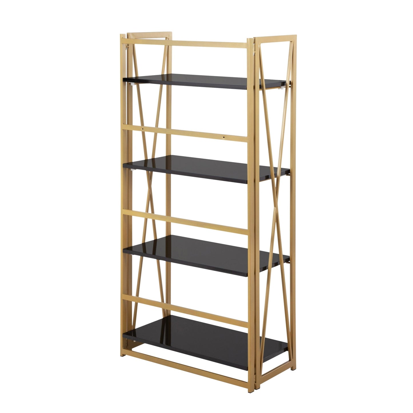 Folia Contemporary Bookcase in Gold Metal and Black Wood By LumiSource | Bookcases | Modishstore - 5