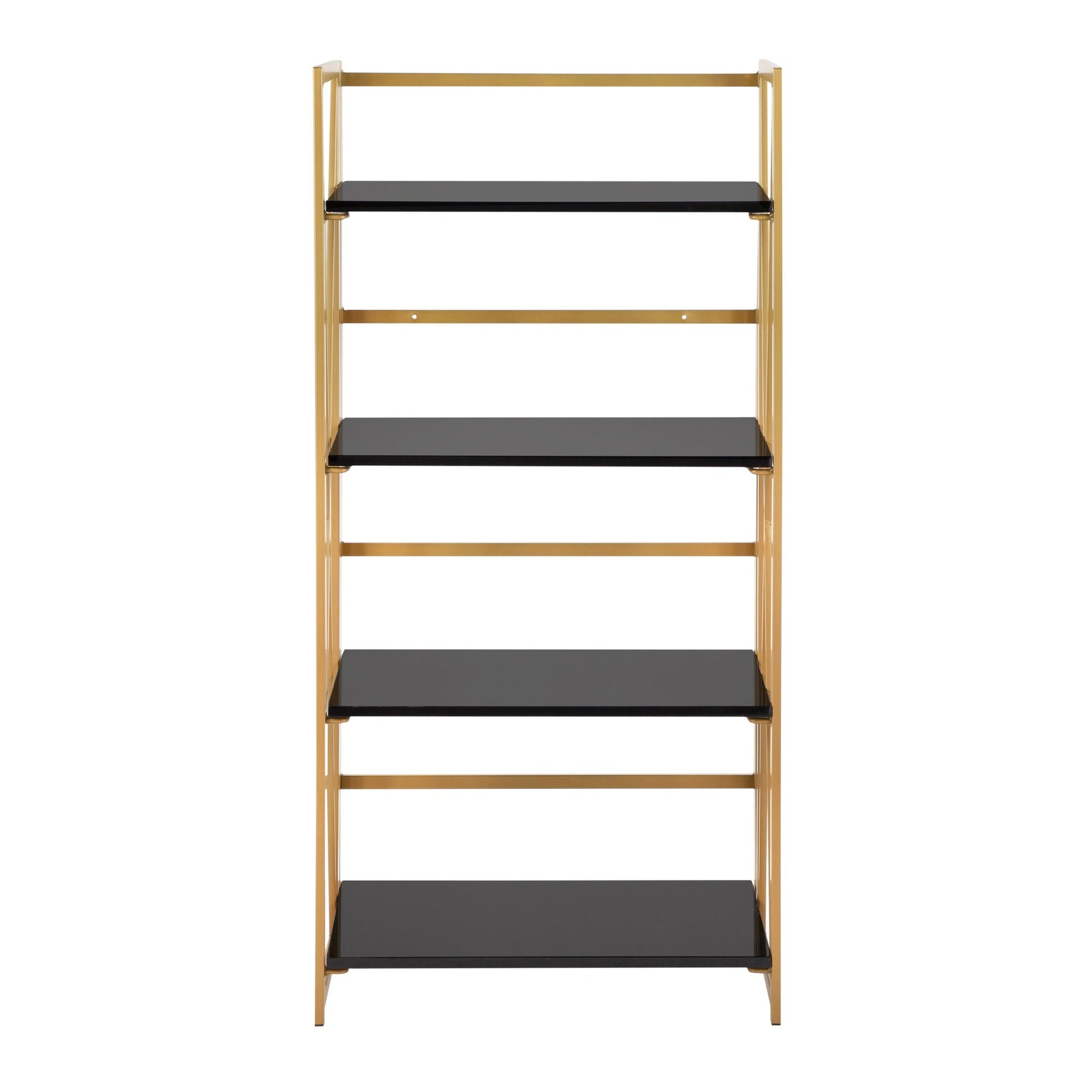 Folia Contemporary Bookcase in Gold Metal and Black Wood By LumiSource | Bookcases | Modishstore - 7