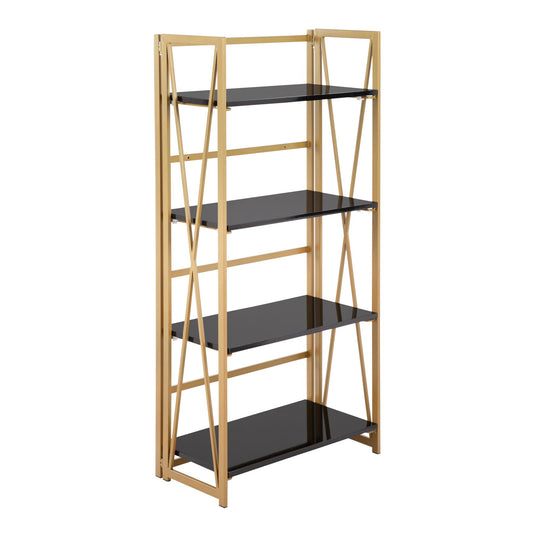 Folia Contemporary Bookcase in Gold Metal and Black Wood By LumiSource | Bookcases | Modishstore