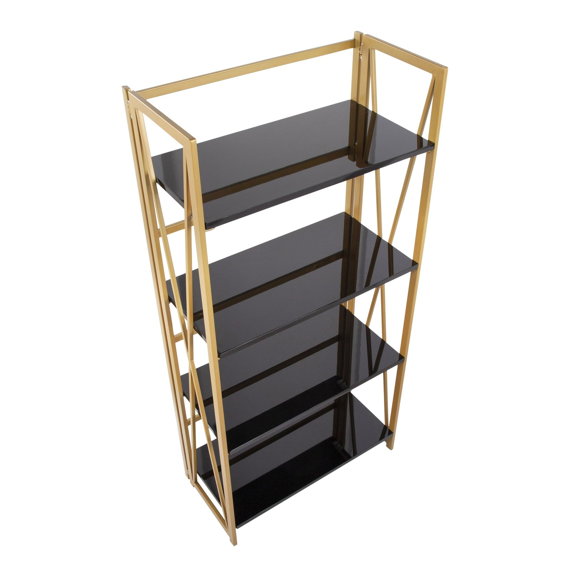 Folia Contemporary Bookcase in Gold Metal and Black Wood By LumiSource | Bookcases | Modishstore - 2