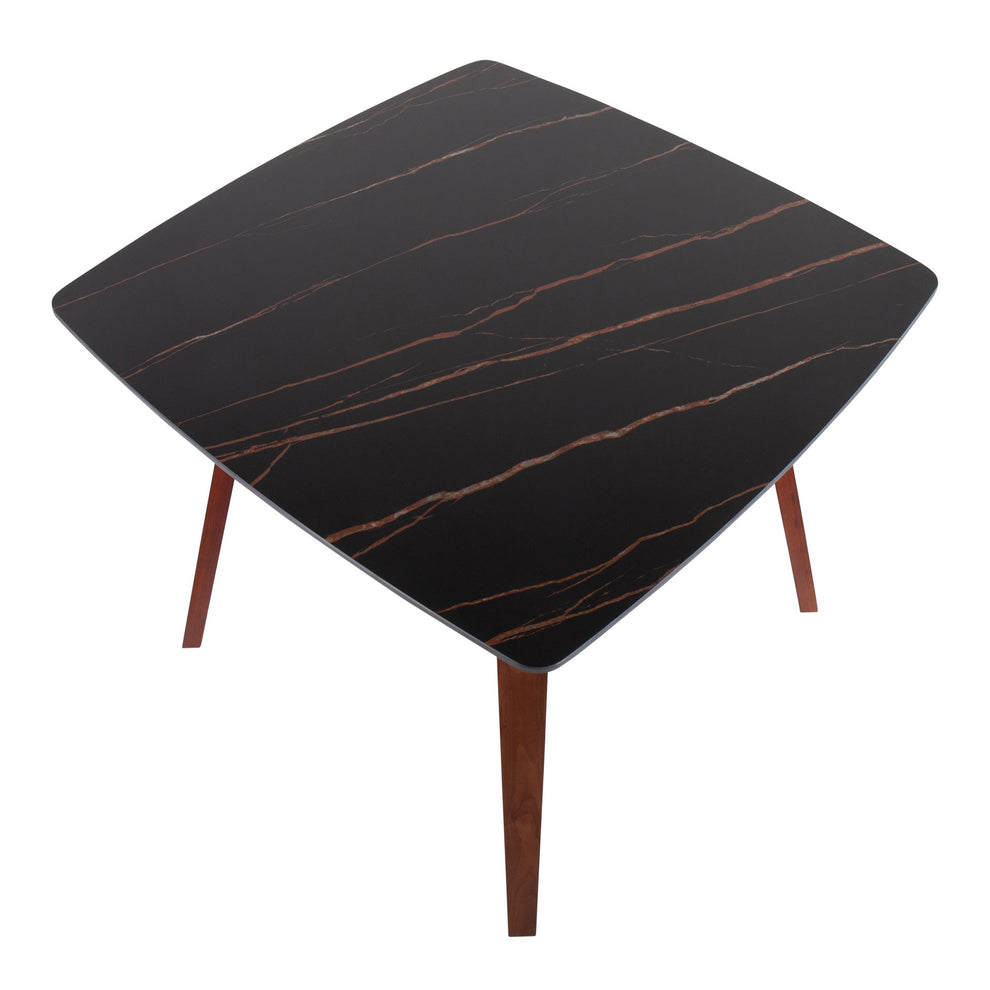 Folia Mid-Century Modern Dinette Table in Walnut Wood and Black Textured Marble By LumiSource | Dining Tables | Modishstore - 6