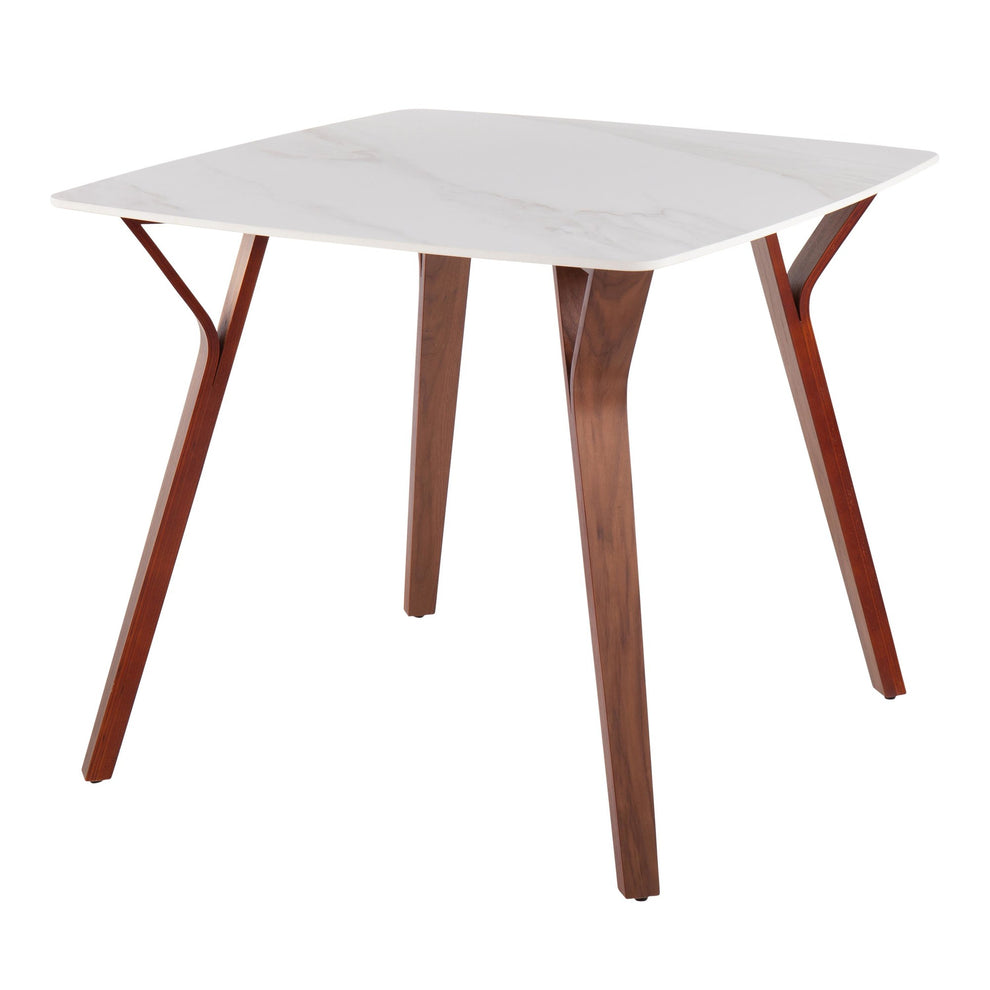 Folia Mid-Century Modern Dinette Table in Walnut Wood and White Textured Marble By LumiSource | Dining Tables | Modishstore - 4