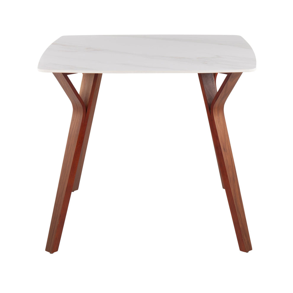 Folia Mid-Century Modern Dinette Table in Walnut Wood and White Textured Marble By LumiSource | Dining Tables | Modishstore - 3
