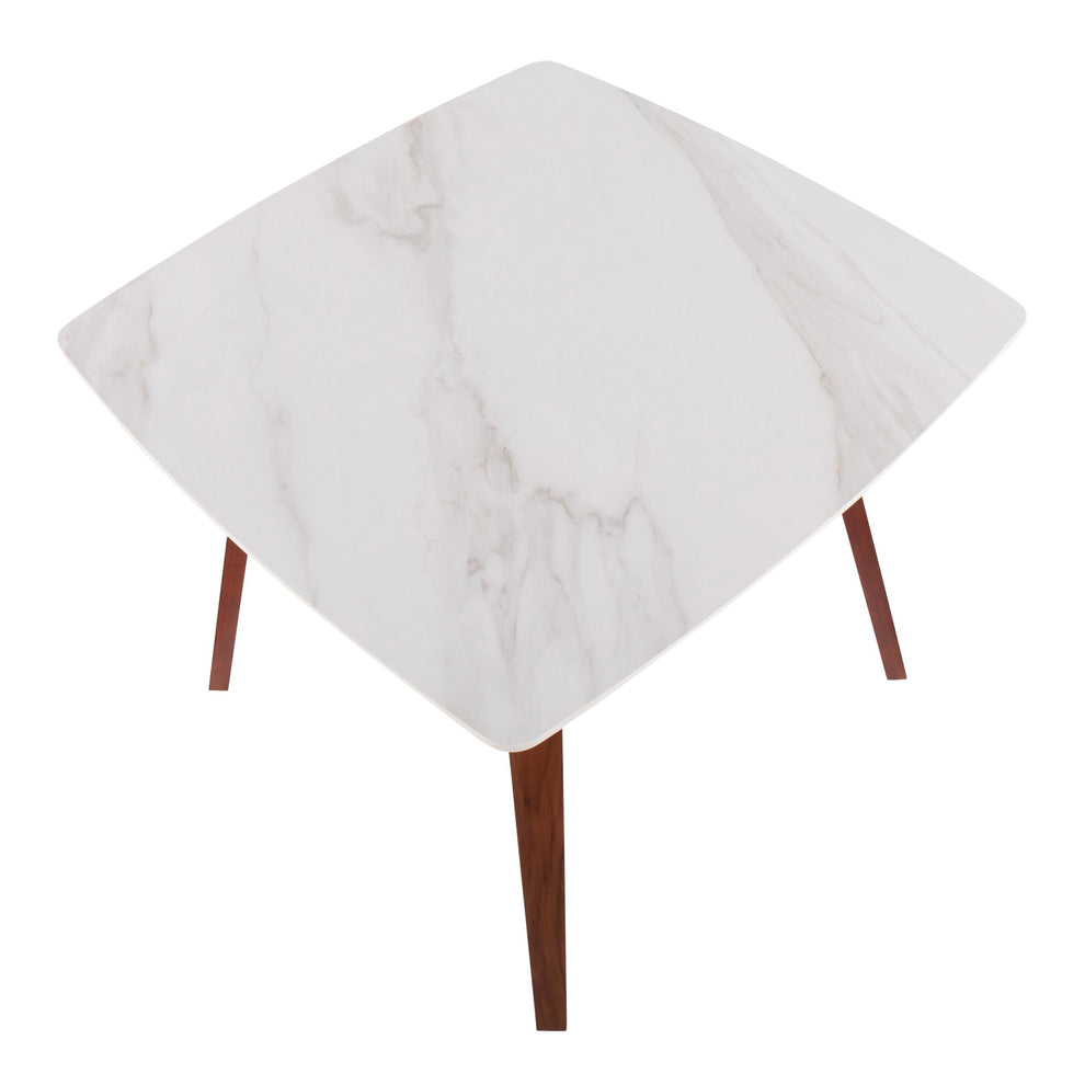 Folia Mid-Century Modern Dinette Table in Walnut Wood and White Textured Marble By LumiSource | Dining Tables | Modishstore - 6