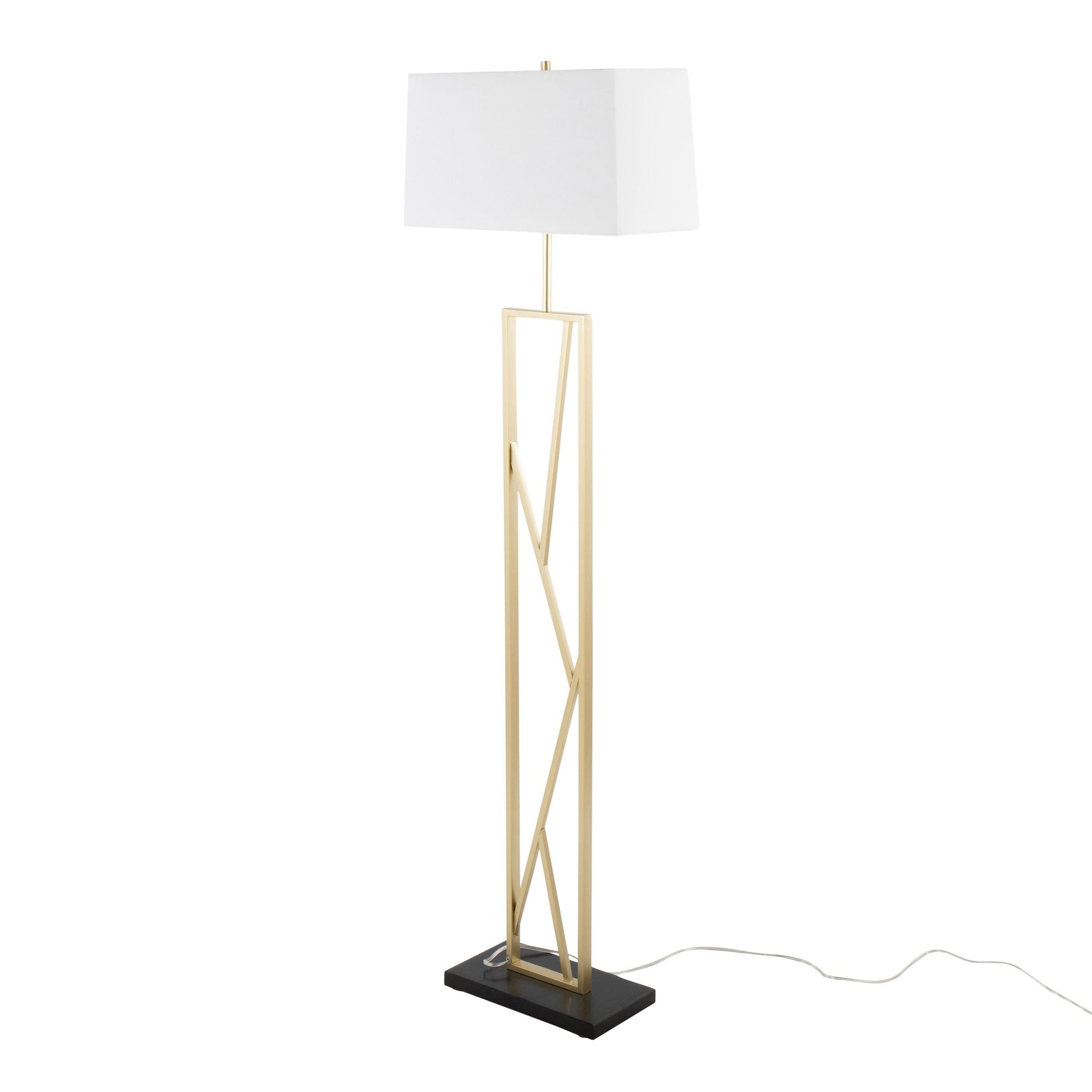 Folia Contemporary Floor Lamp in Gold Metal with White Linen Shade and Black Marble Base By LumiSource | Floor Lamps | Modishstore - 7