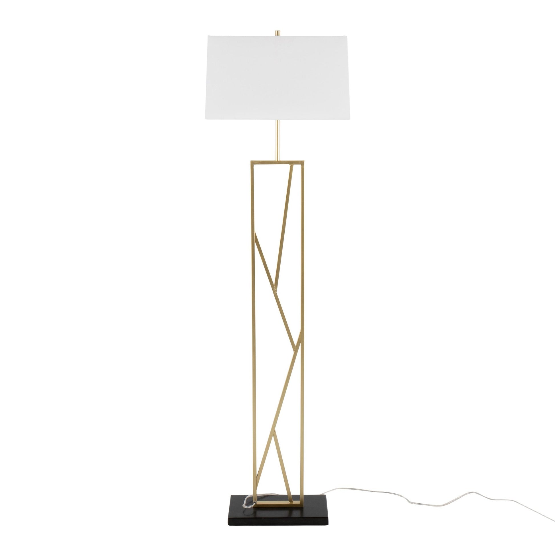 Folia Contemporary Floor Lamp in Gold Metal with White Linen Shade and Black Marble Base By LumiSource | Floor Lamps | Modishstore - 8