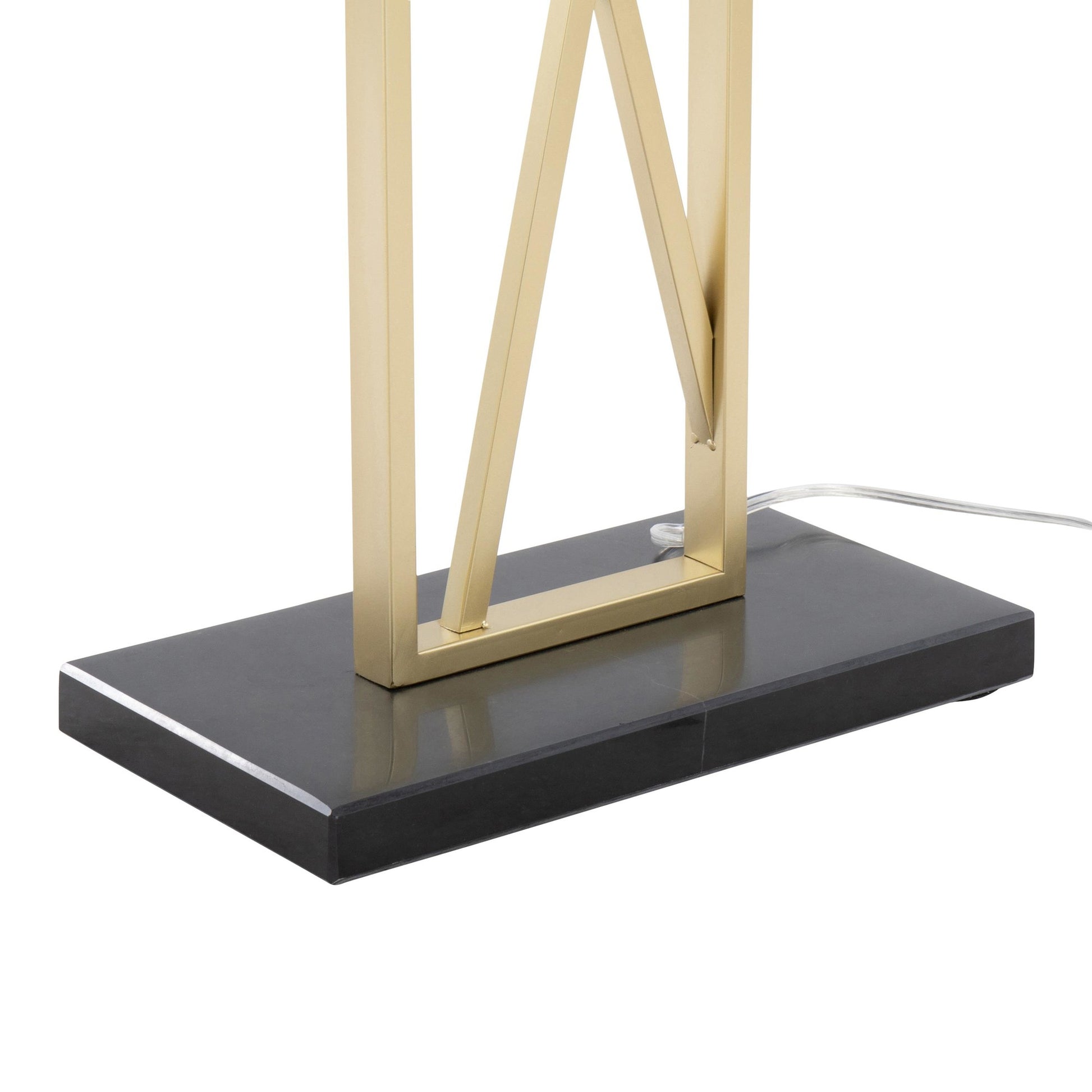 Folia Contemporary Floor Lamp in Gold Metal with White Linen Shade and Black Marble Base By LumiSource | Floor Lamps | Modishstore - 3