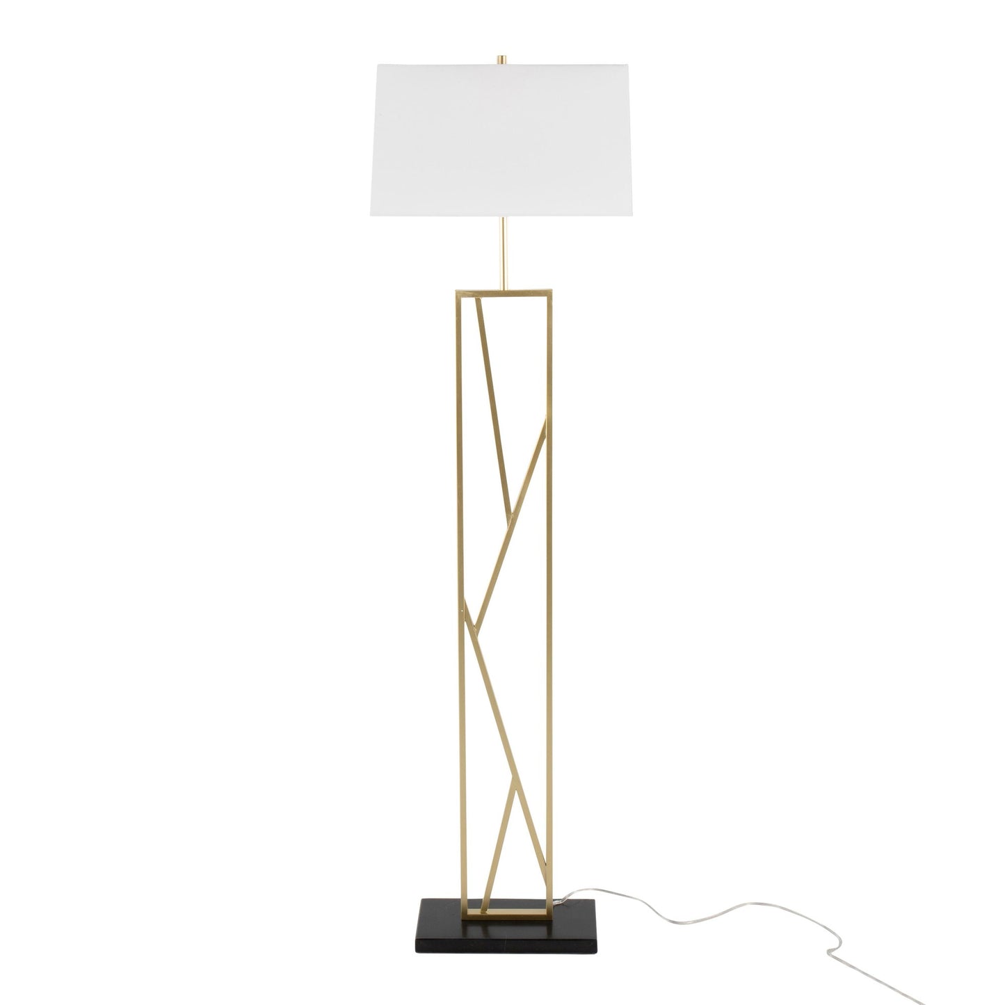 Folia Contemporary Floor Lamp in Gold Metal with White Linen Shade and Black Marble Base By LumiSource | Floor Lamps | Modishstore - 2