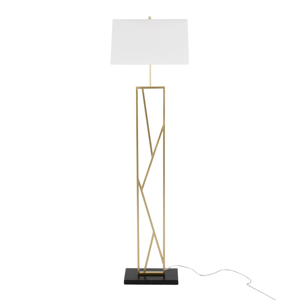 Folia Contemporary Floor Lamp in Gold Metal with White Linen Shade and Black Marble Base By LumiSource | Floor Lamps | Modishstore - 2